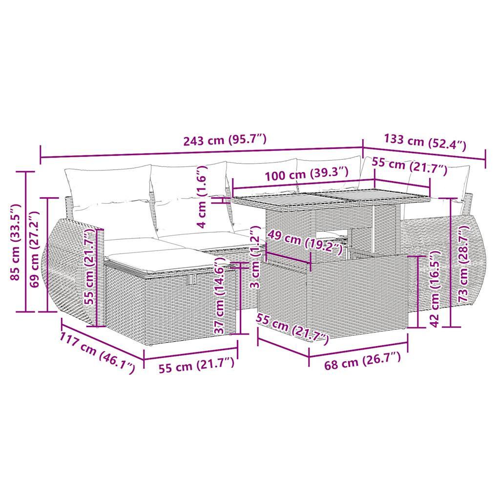 VidaXL Garten sofagarnitur poly-rattan