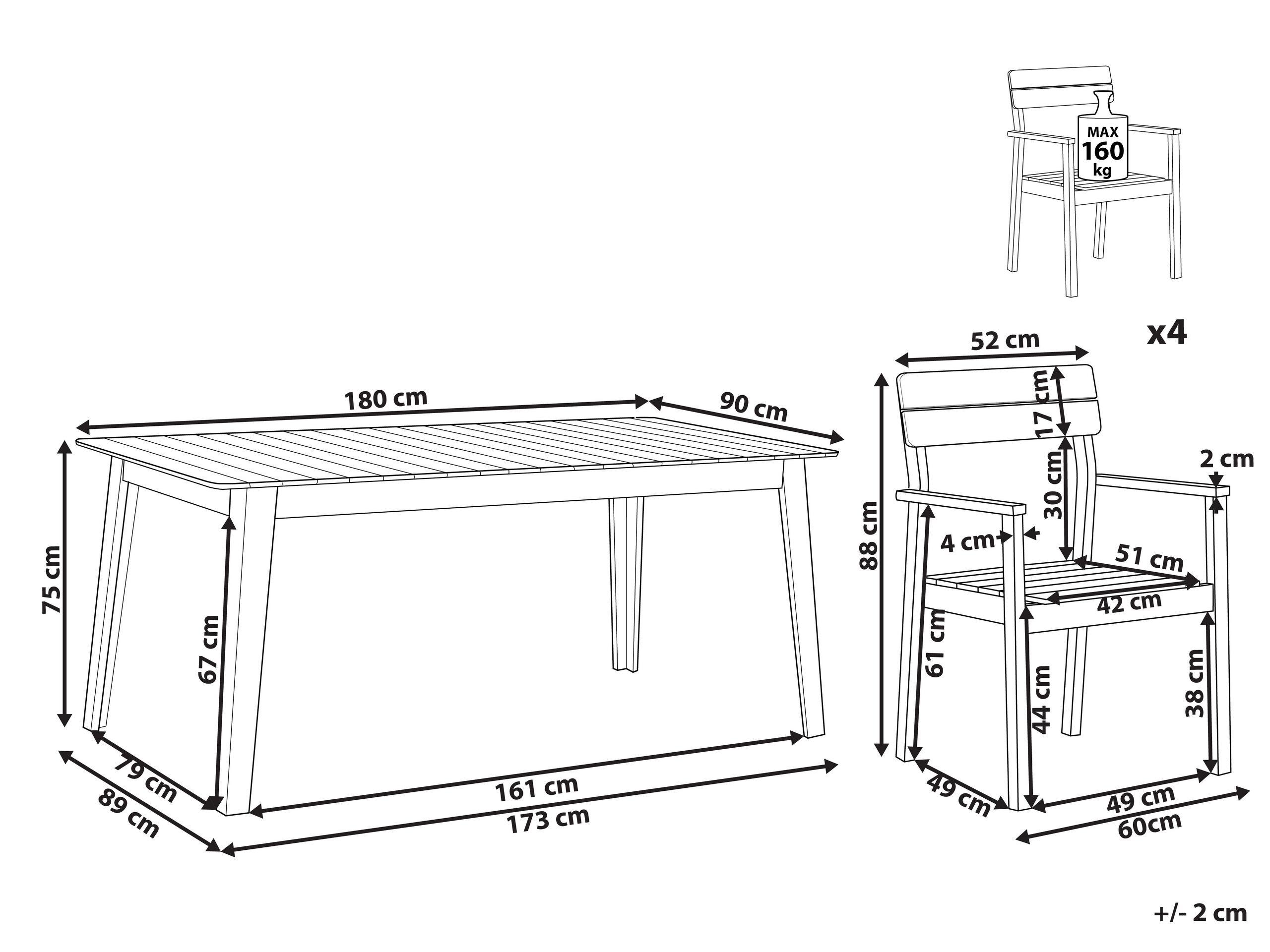 Beliani Garten-Essgruppe für 4 Personen aus Akazienholz Klassisch FORNELLI