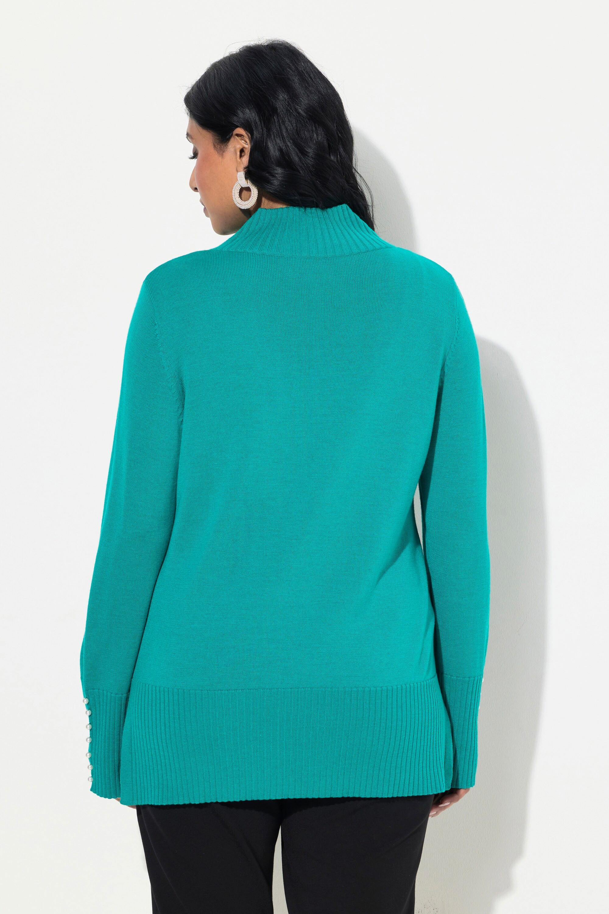 Ulla Popken Pullover, Woll-Seidenmischung, Stehkragen, Zierperlen