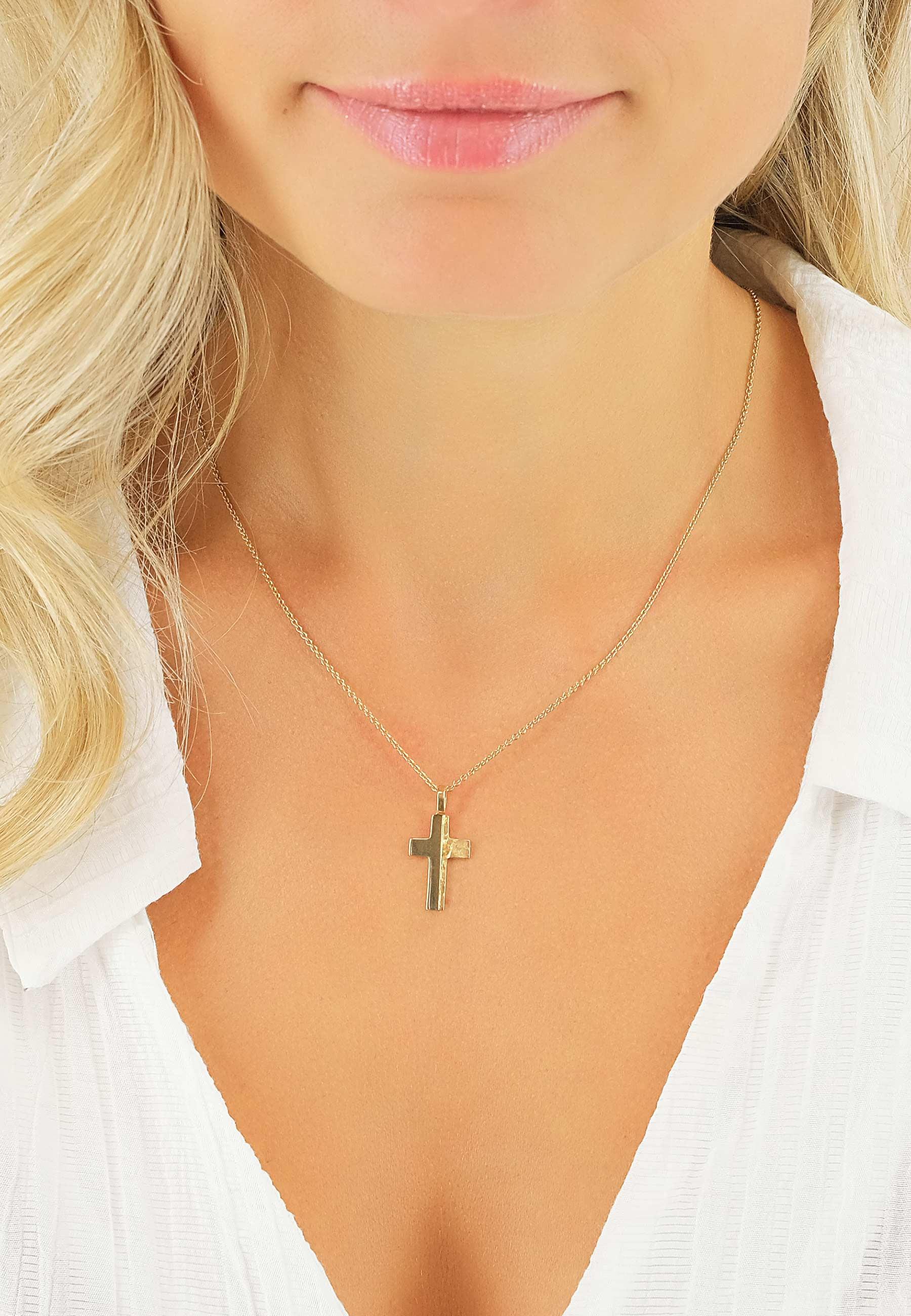 MUAU Schmuck Anhänger Kreuz Gelbgold 750/18K strukturiert, 23x12mm