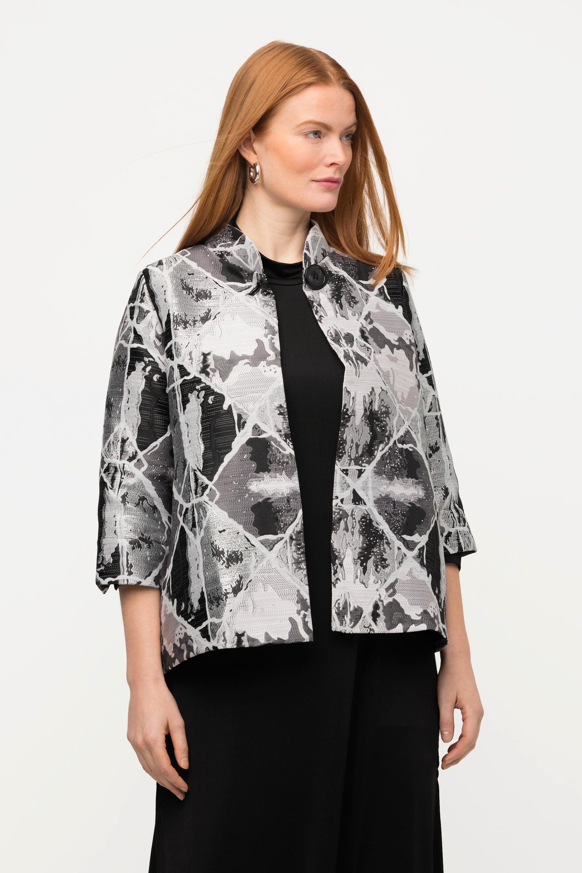 Ulla Popken Blazer, Jacquard-Karo-Design, Stehkragen, 3/4-Tulpenarm
