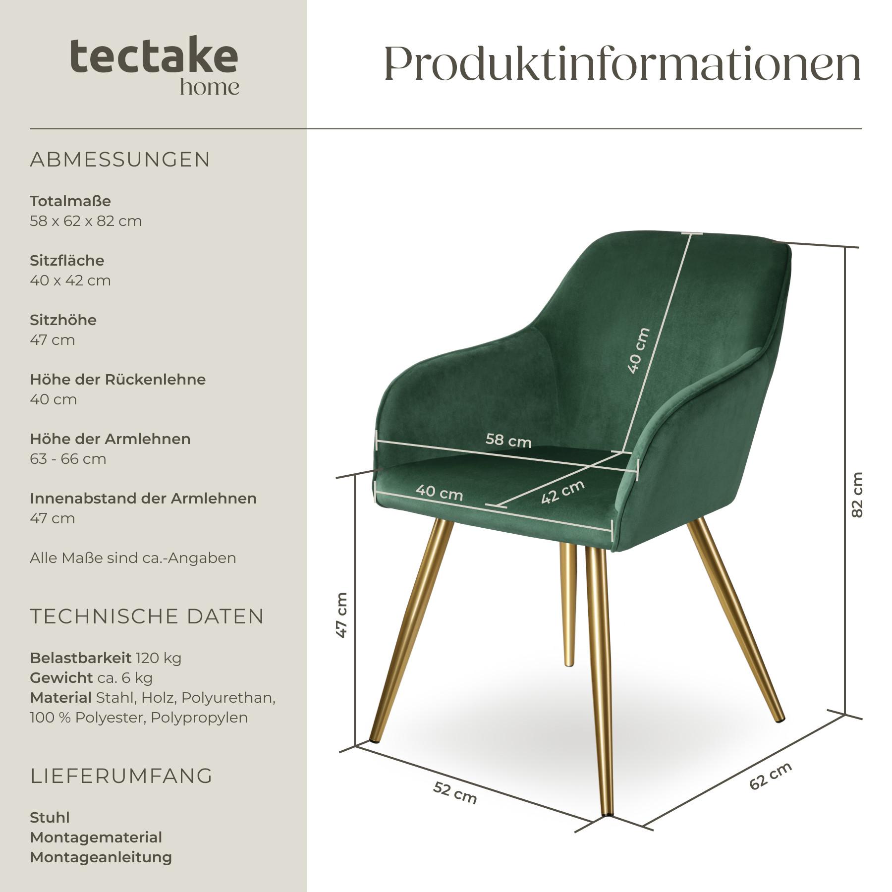 Tectake Stuhl Marilyn Samtoptik, goldene Stuhlbeine