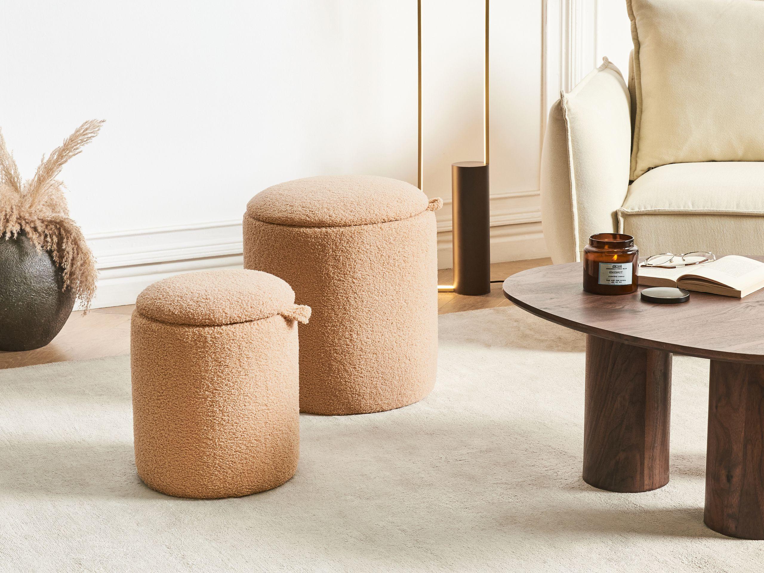Beliani Pouf mit Stauraum 2er Set aus Bouclé Skandinavisch BEREA