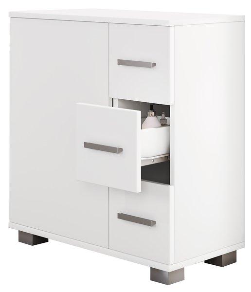 VCM Holz Midischrank | Badschrank | Maße: H. 65 x B. 60 x T. 30 cm | 3 Schubladen | 1 große Drehtür | 2 Fächer.- Zalo XL