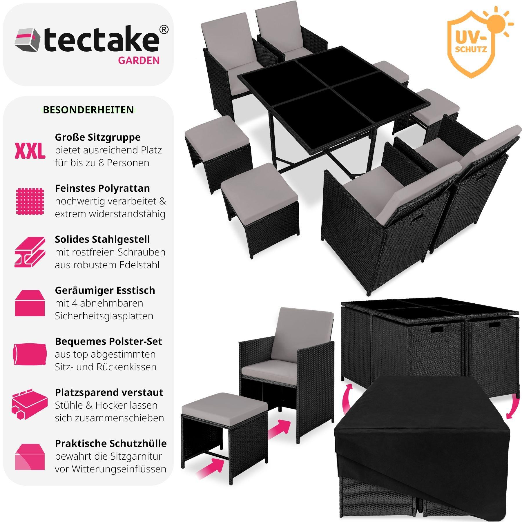 Tectake Rattan Sitzgruppe Bilbao 4+4+1 mit Schutzhülle