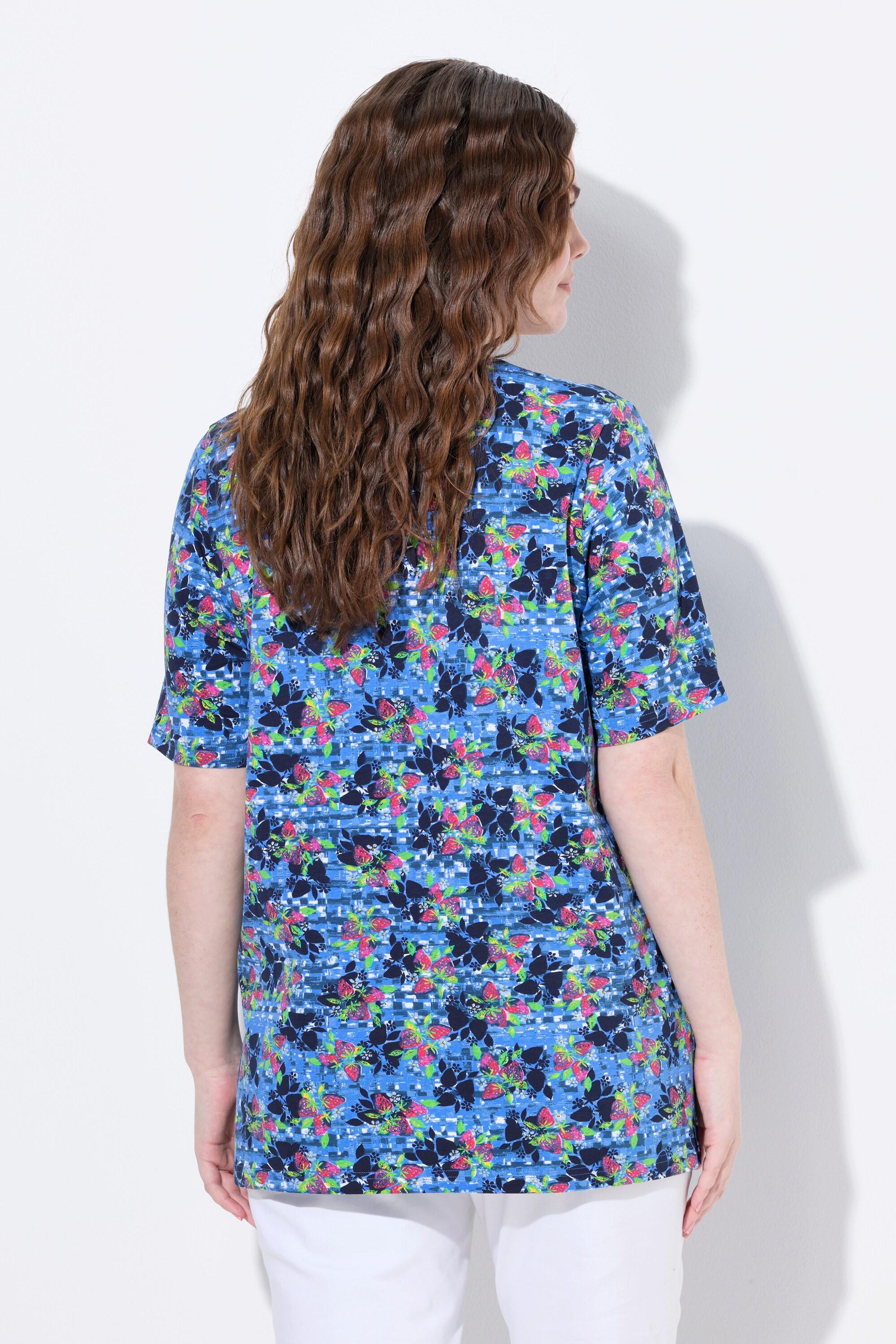 Ulla Popken Classic Erdbeer Print Carré-Ausschnitt Halbarm T-Shirt