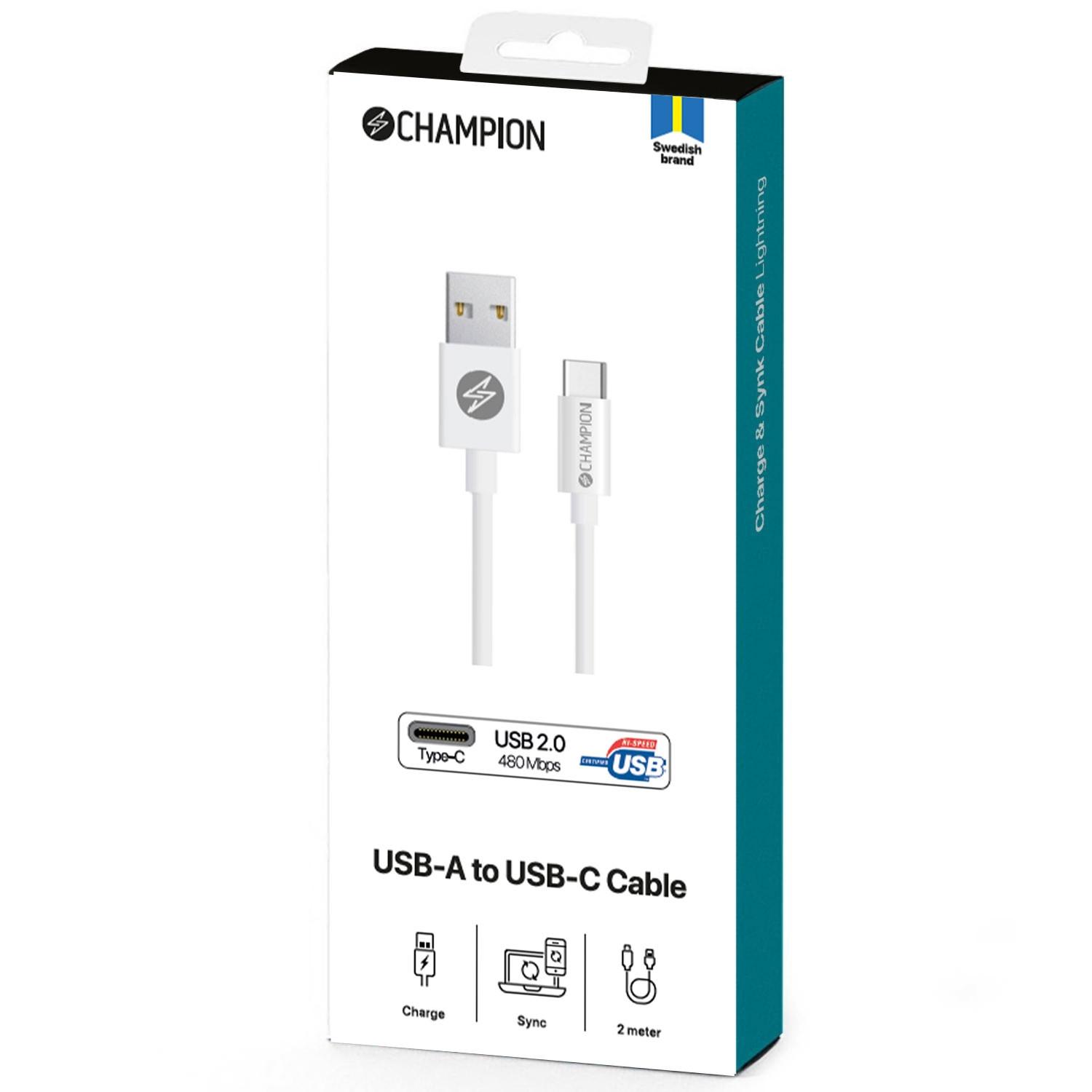 Champion USB-A-auf-USB-C-Kabel, 2 m, Weiß