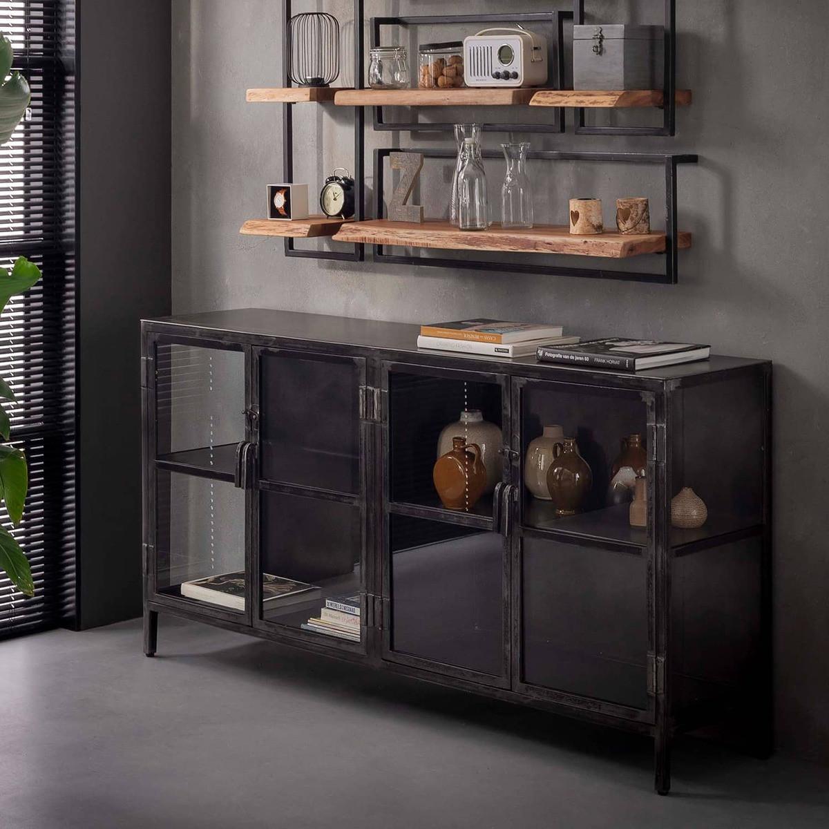 mutoni Sideboard Rift Metall 4 Türen Gun metal