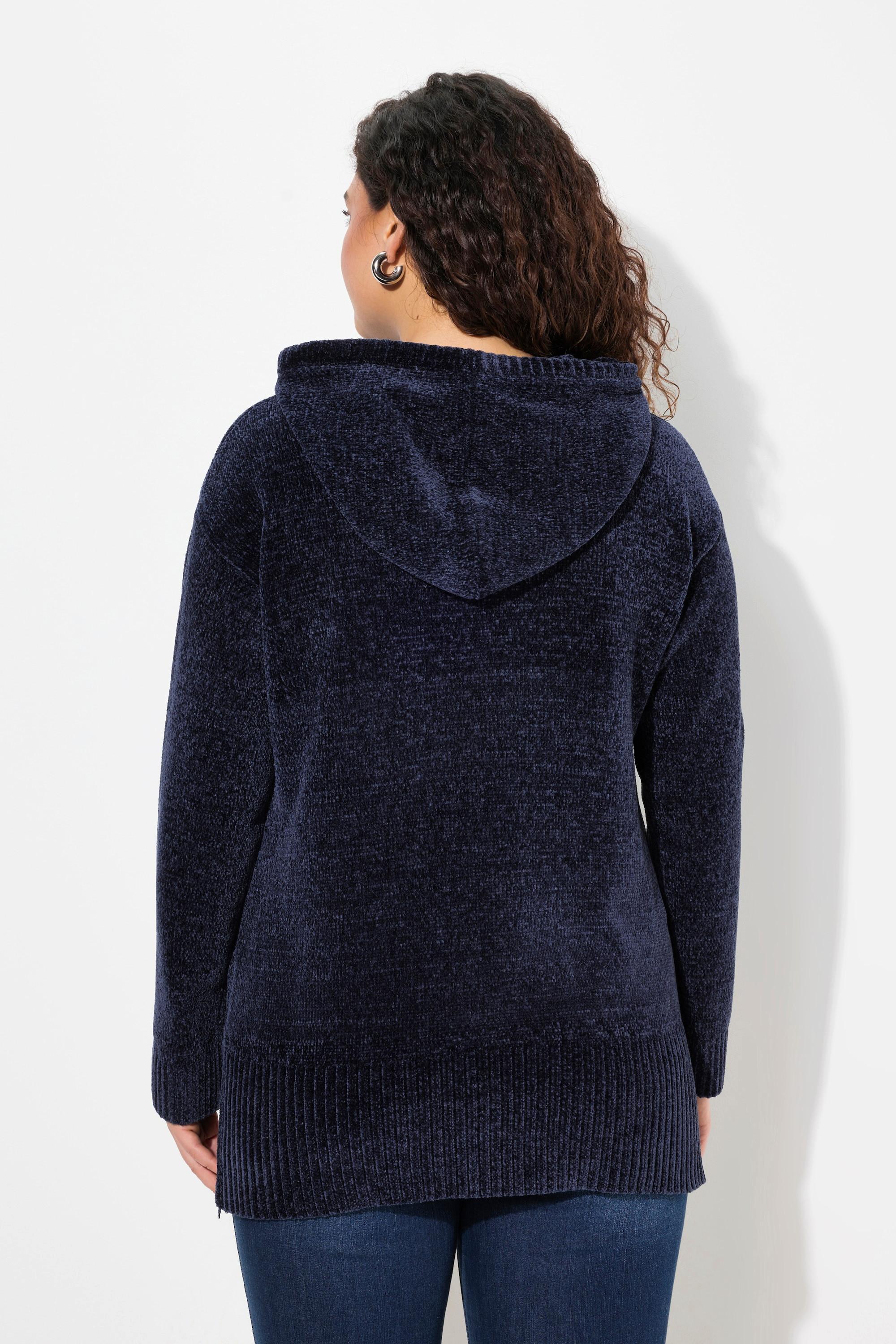 Ulla Popken Chenille-Hoodie, Kapuze, Kordel, Langarm