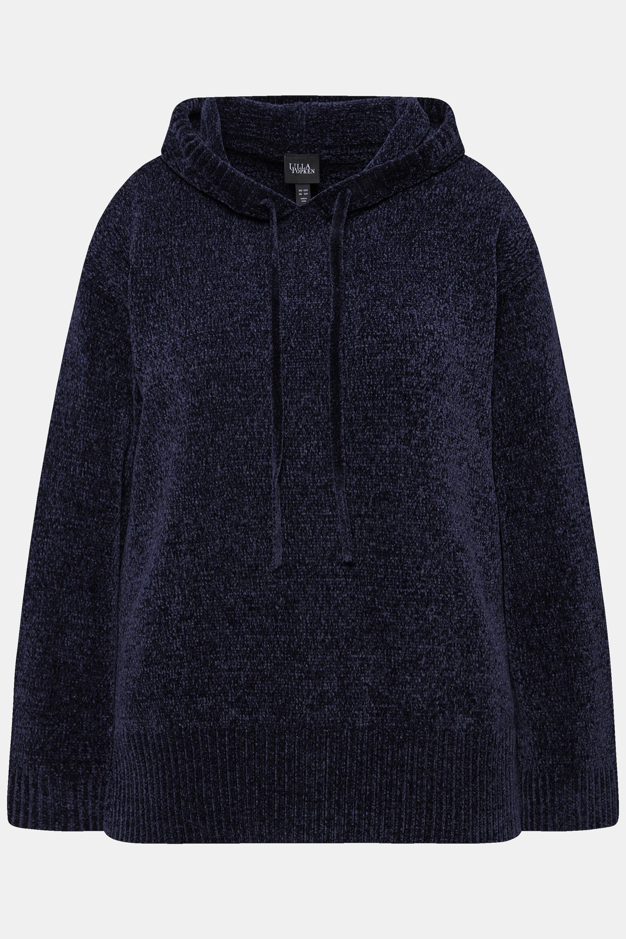 Ulla Popken Chenille-Hoodie, Kapuze, Kordel, Langarm