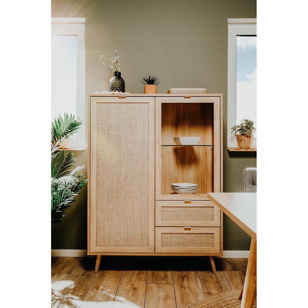 Calicosy Geschirrschrank mit 2 Türen und 2 Schubladen L101,5 cm - Rattan-Druck - Bali