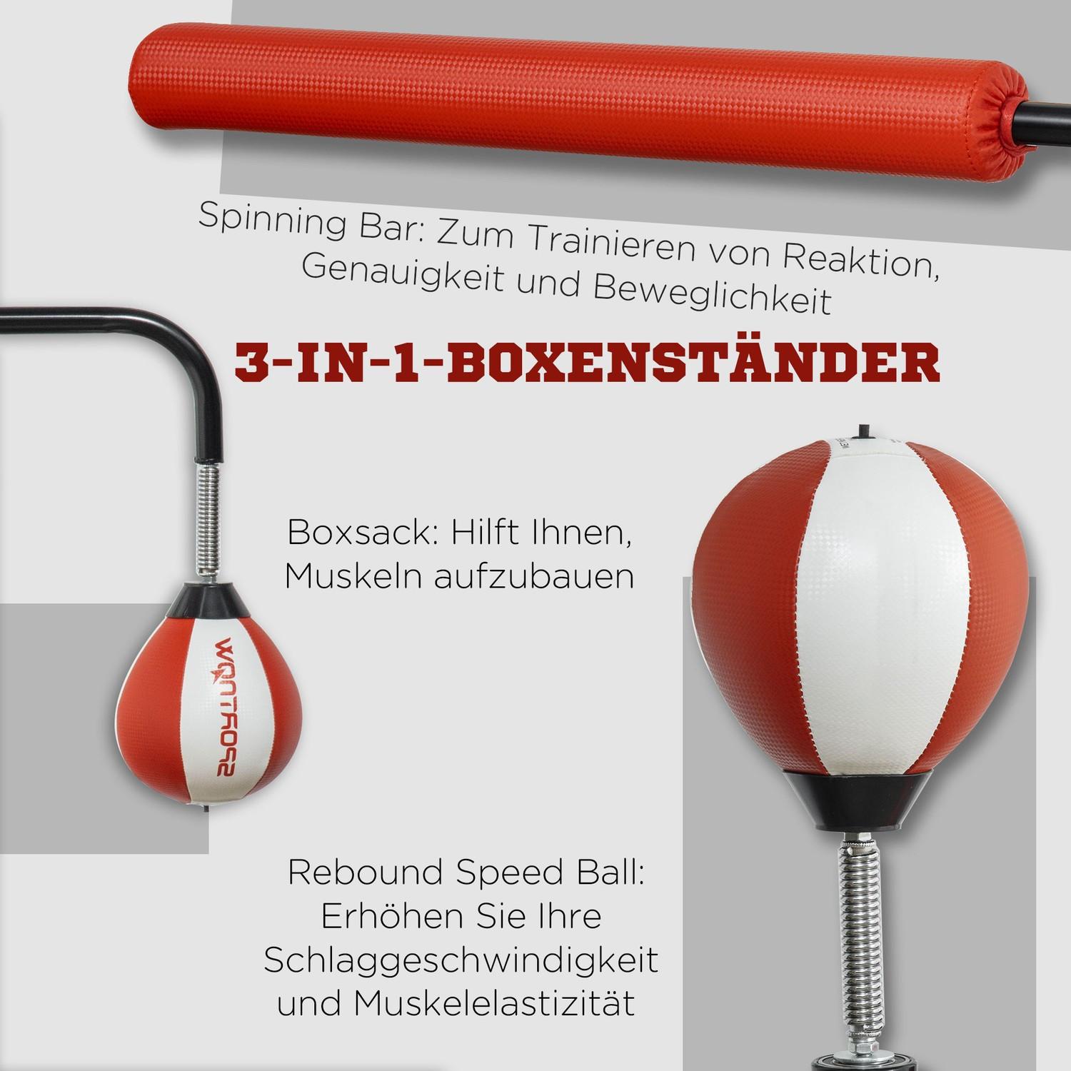 Northio Standbox Freistehender Boxsack 140-205Cm Höhenverstellbarer Standbox-Trainer Mit 2 Speedbällen Reflexstange Saugnapf-Basis Für Erwachsene