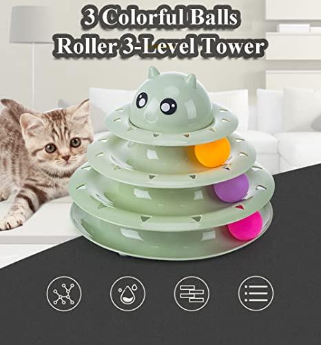 Alopini 17 Stück Katzenspielzeug Interaktives Katzenspielzeug für Innenkatzen 3 Schichttürme Rollenspuren Katzenreizspielzeug mit Feder