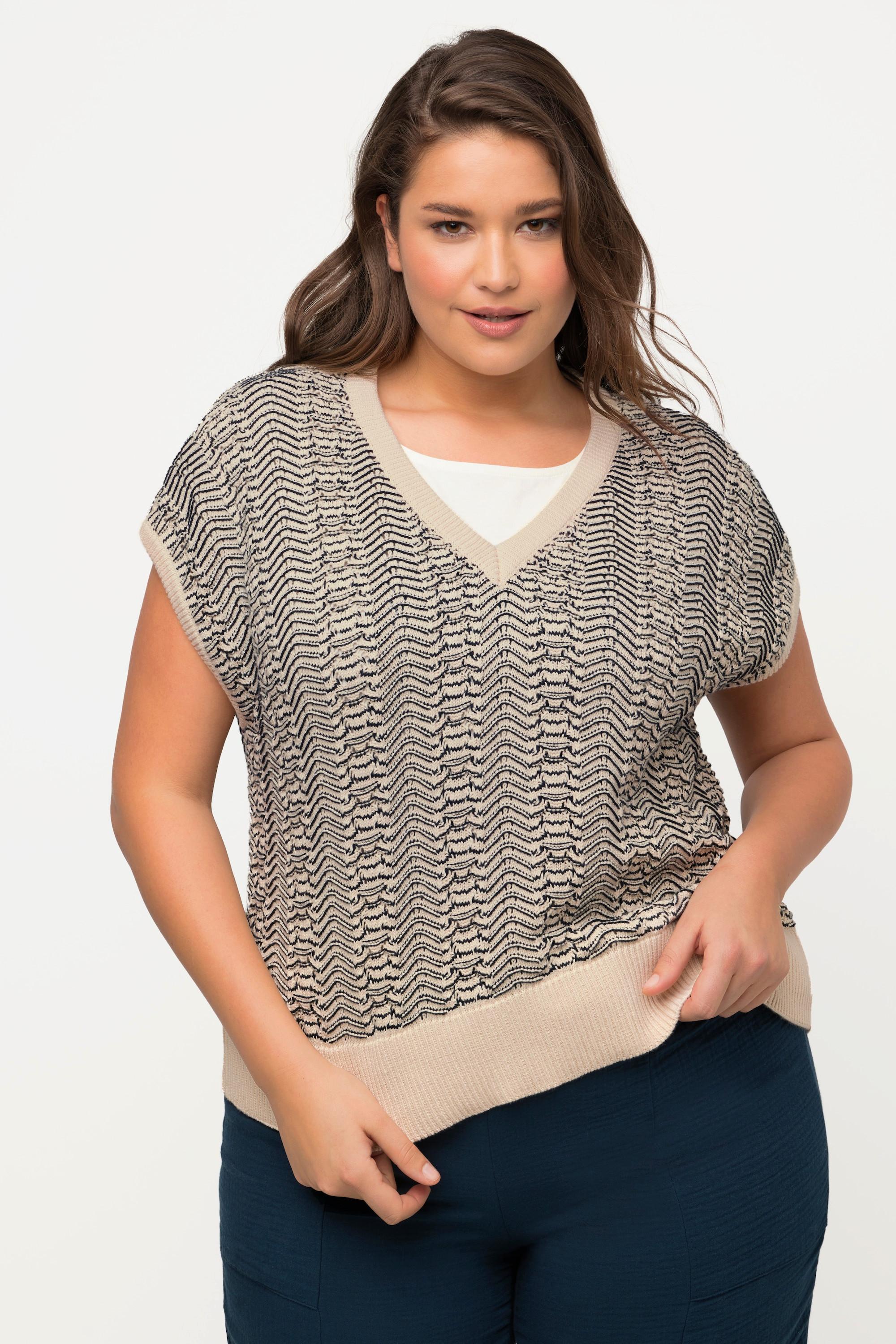 Ulla Popken Pullunder, Struktur, V-Ausschnitt, ärmellos, Biobaumwolle