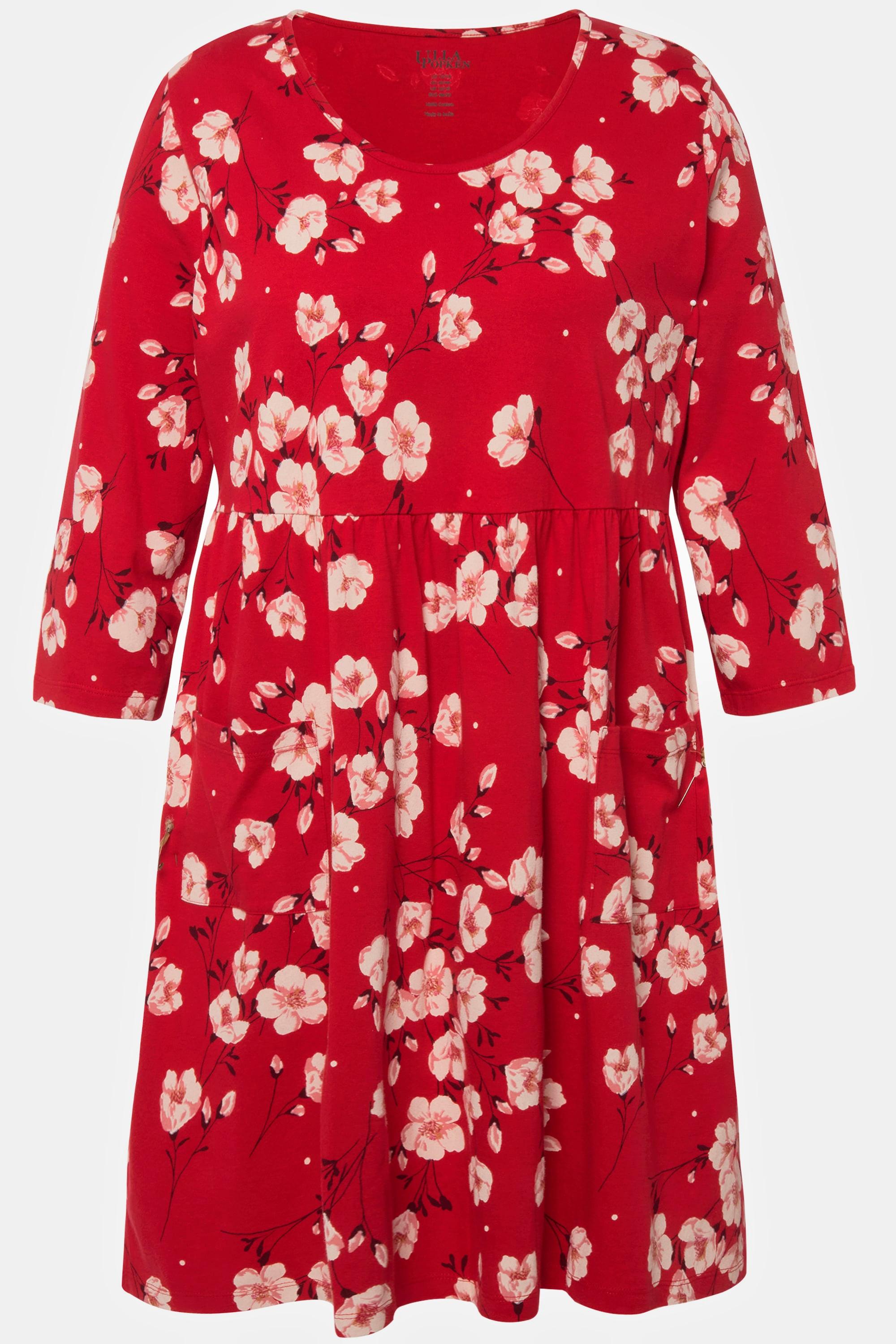 Ulla Popken Florales A-Linien Longshirt mit Rundhals und 3/4 Ärmeln