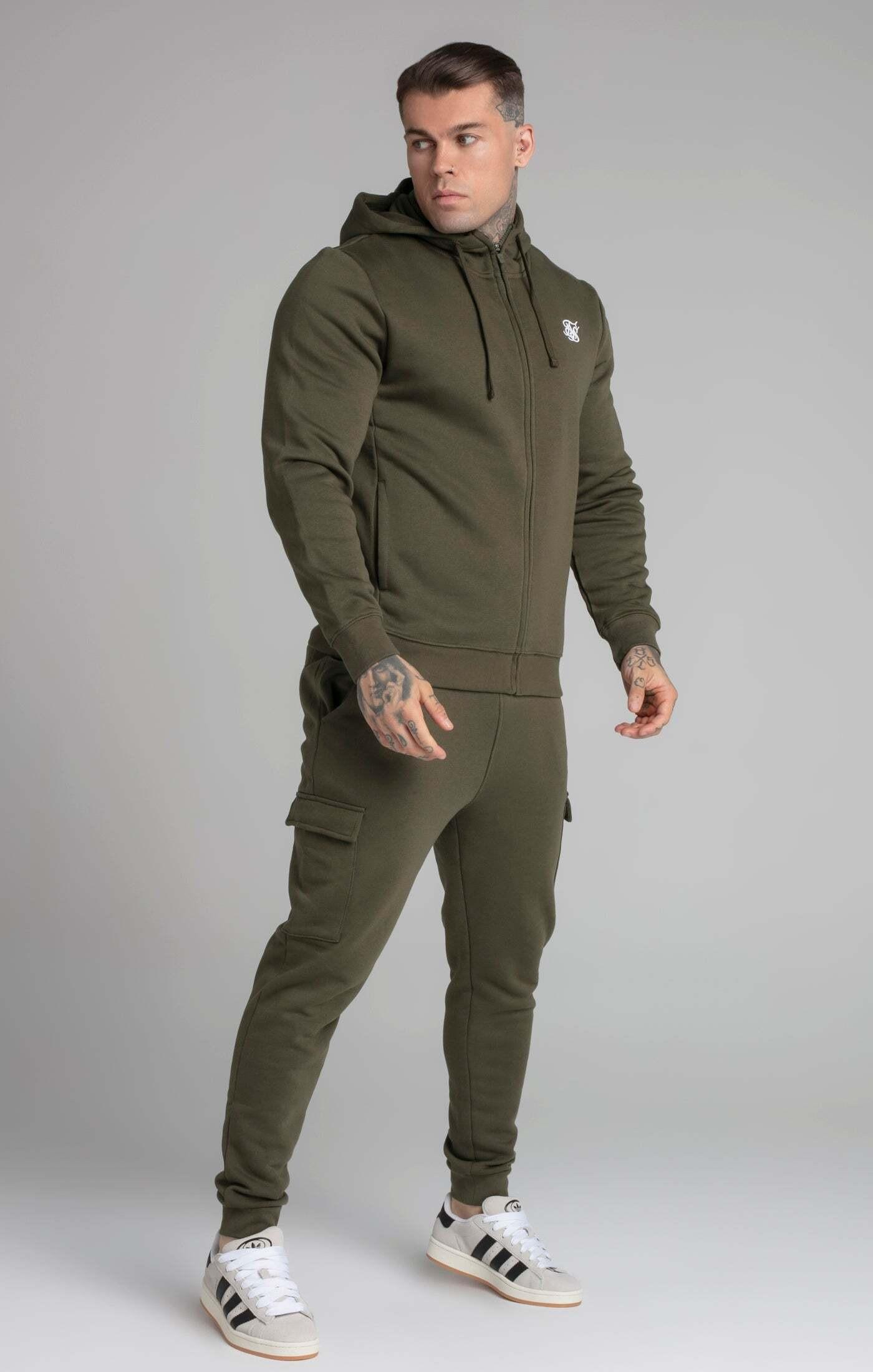 Sik Silk Kapuzenpullover Khaki Essential Zip Through Funnel Hoodie