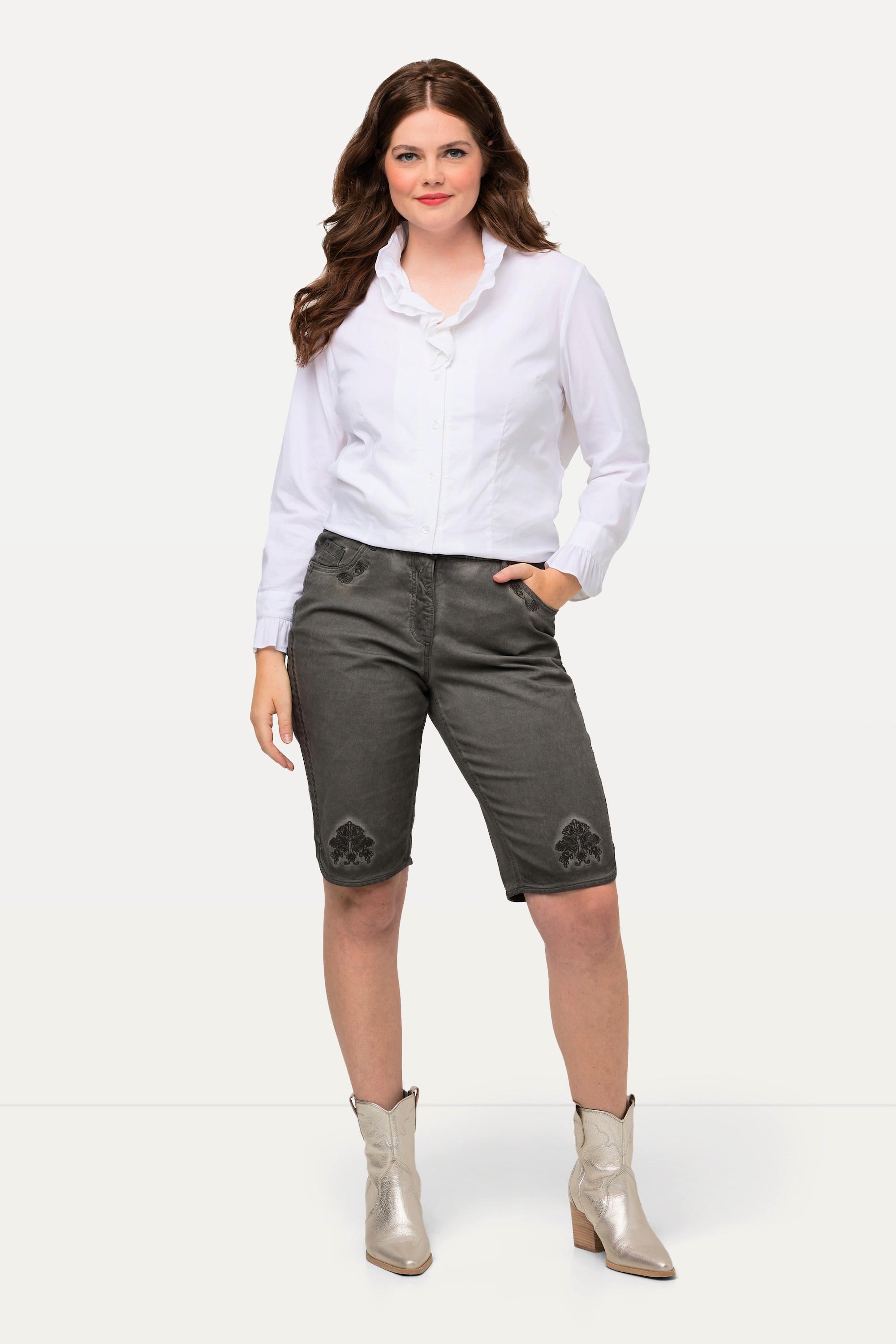 Ulla Popken Trachten-Jeansbermuda Mandy Used-Look Stickerei