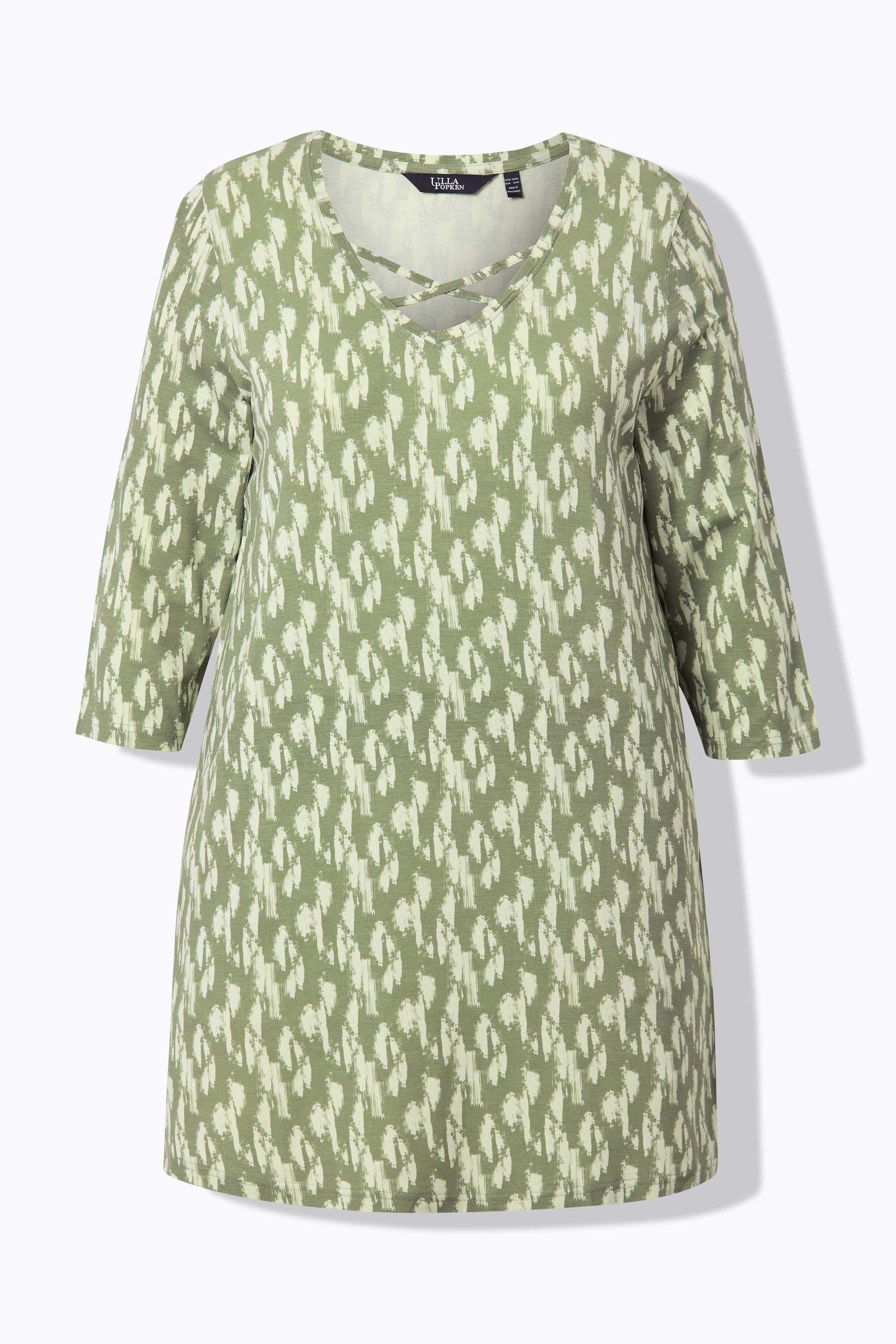 Ulla Popken Longshirt A-Linie Zierbänder V-Ausschnitt 3/4-Arm
