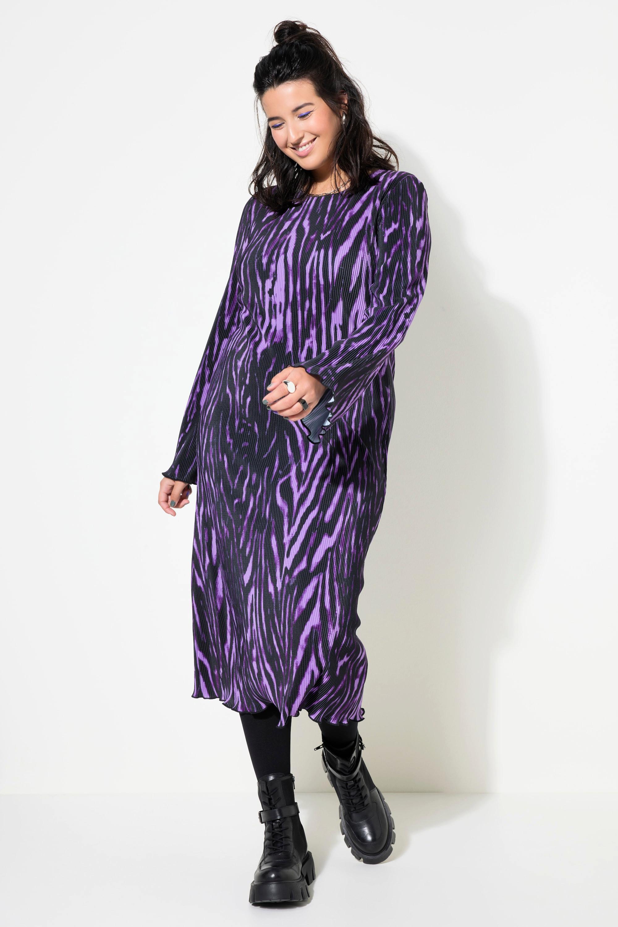 Studio Untold Plissee Midikleid Slim Shape Alloverprint Langarm