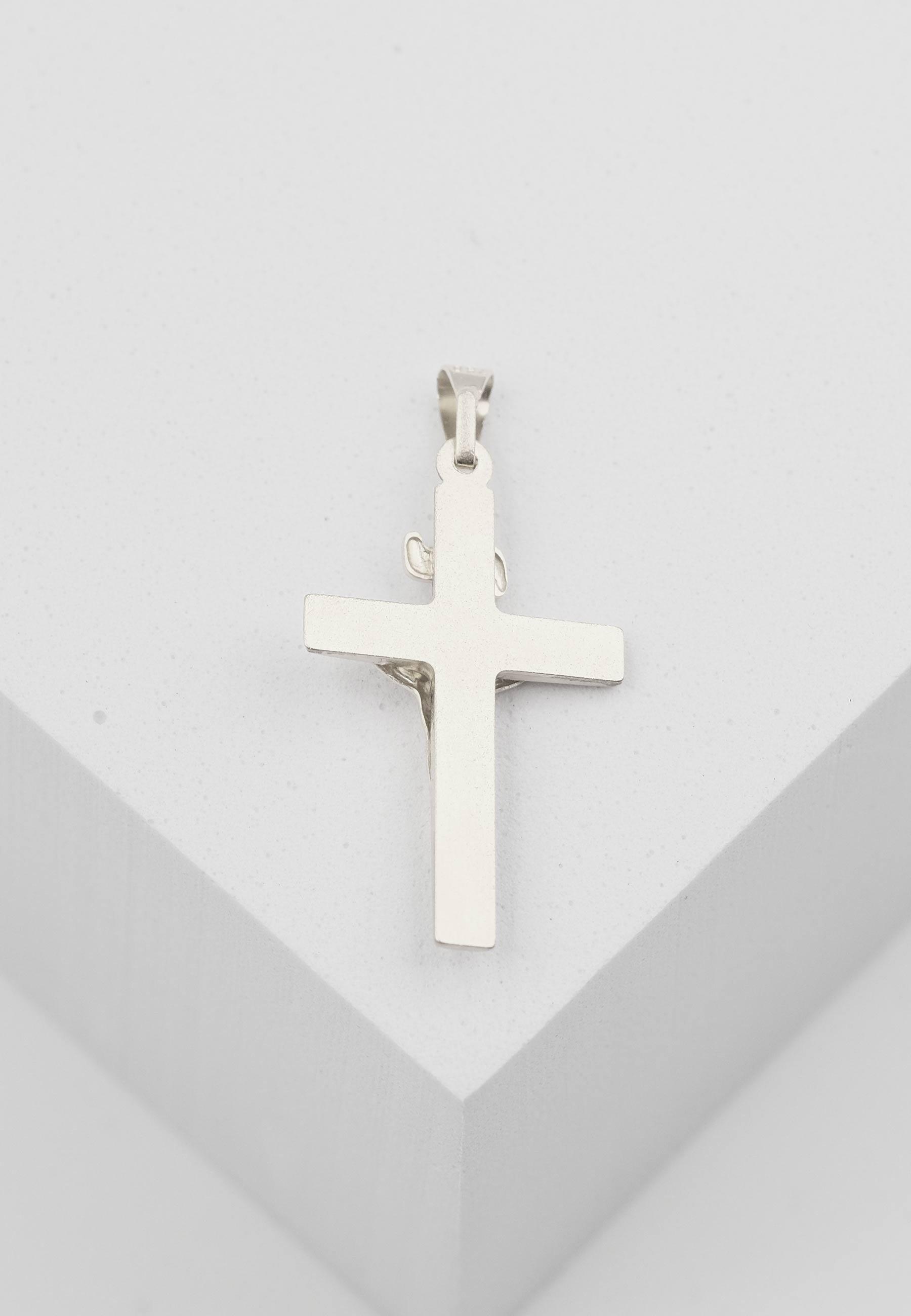 MUAU Schmuck Anhänger Kreuz Weissgold 750 Christus 32x16mm