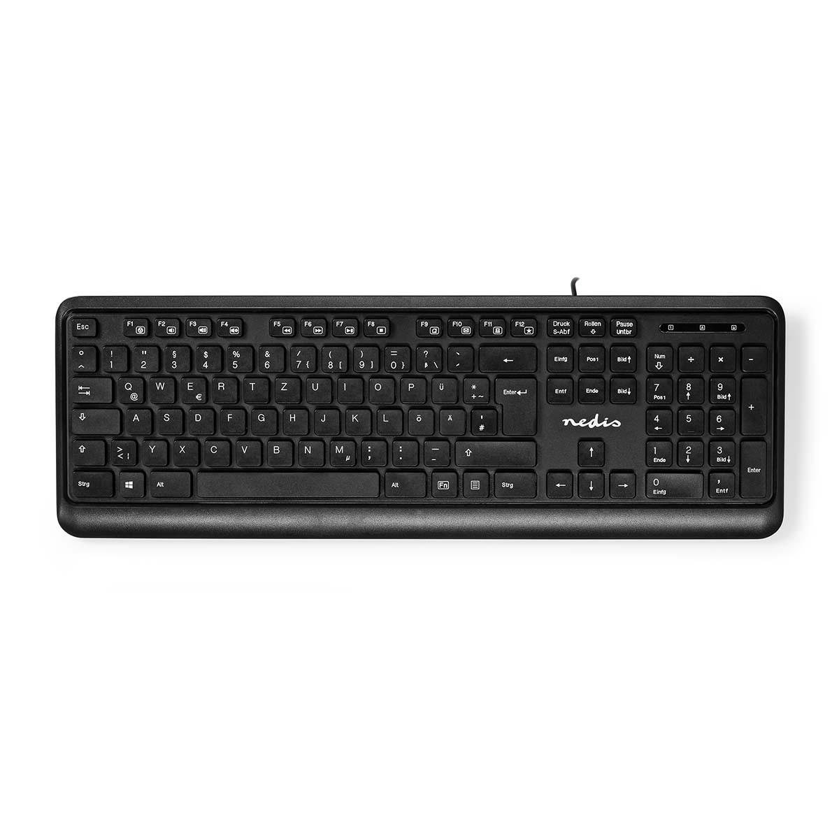 Nedis Kabelgebundene Tastatur | USB-A | Multimedia | QWERTZ | DE Layout | Ziffernblock