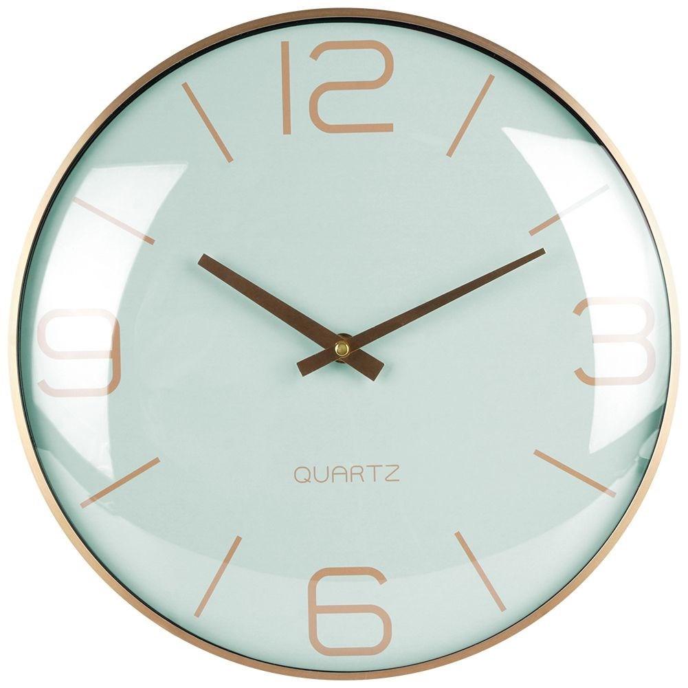B2X Klassische Wanduhr 30 cm mit goldenen Zeigern und mintfarbenem Zifferblatt
