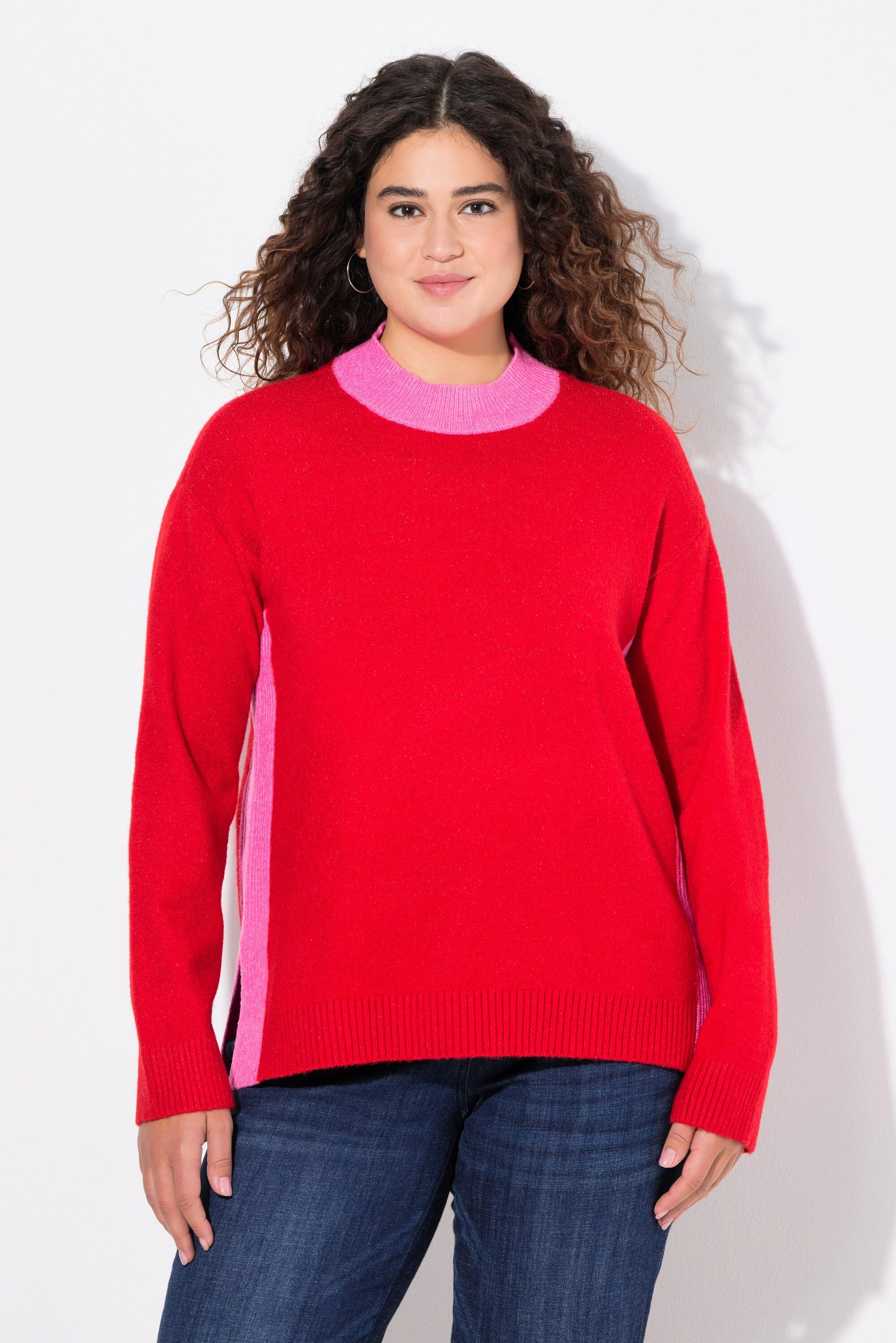 Ulla Popken Pullover, Farbkontrast, Stehkragen, Langarm