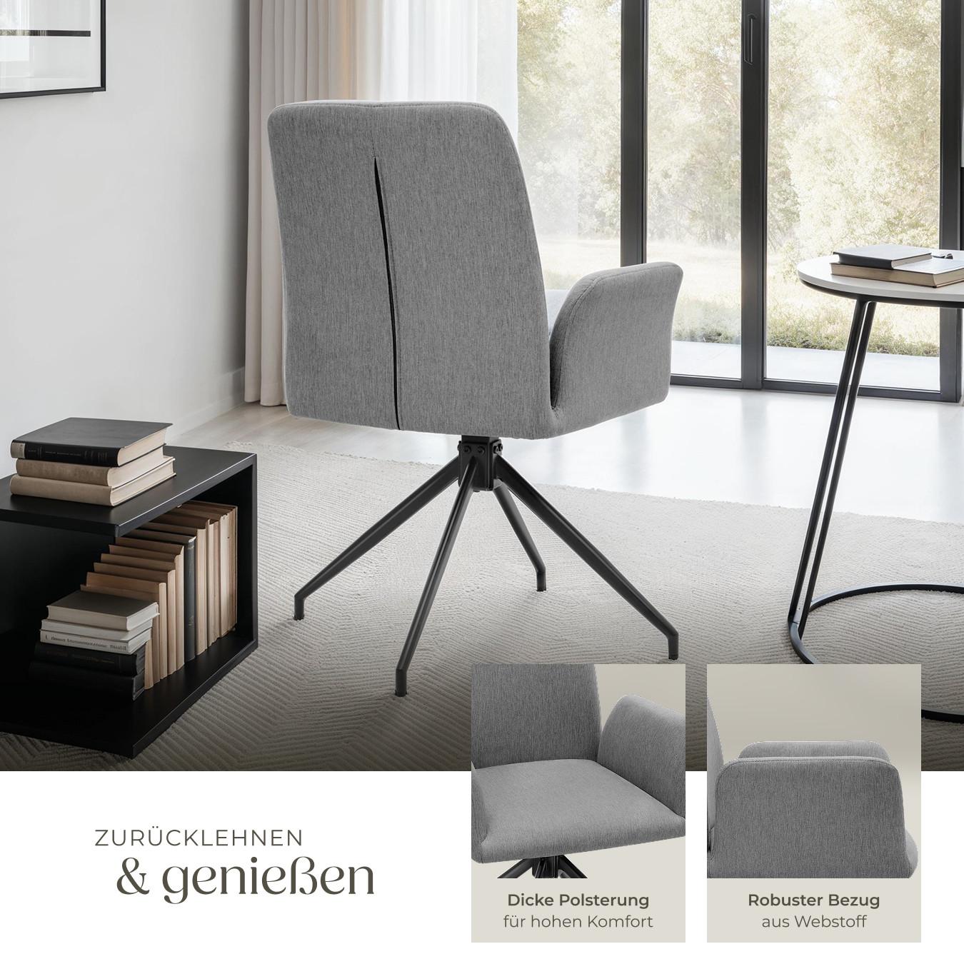 Tectake Drehbarer Armlehnstuhl robuster Webstoff, gepolstert 360° drehbar, höhenverstellbare Kunststofffüsse