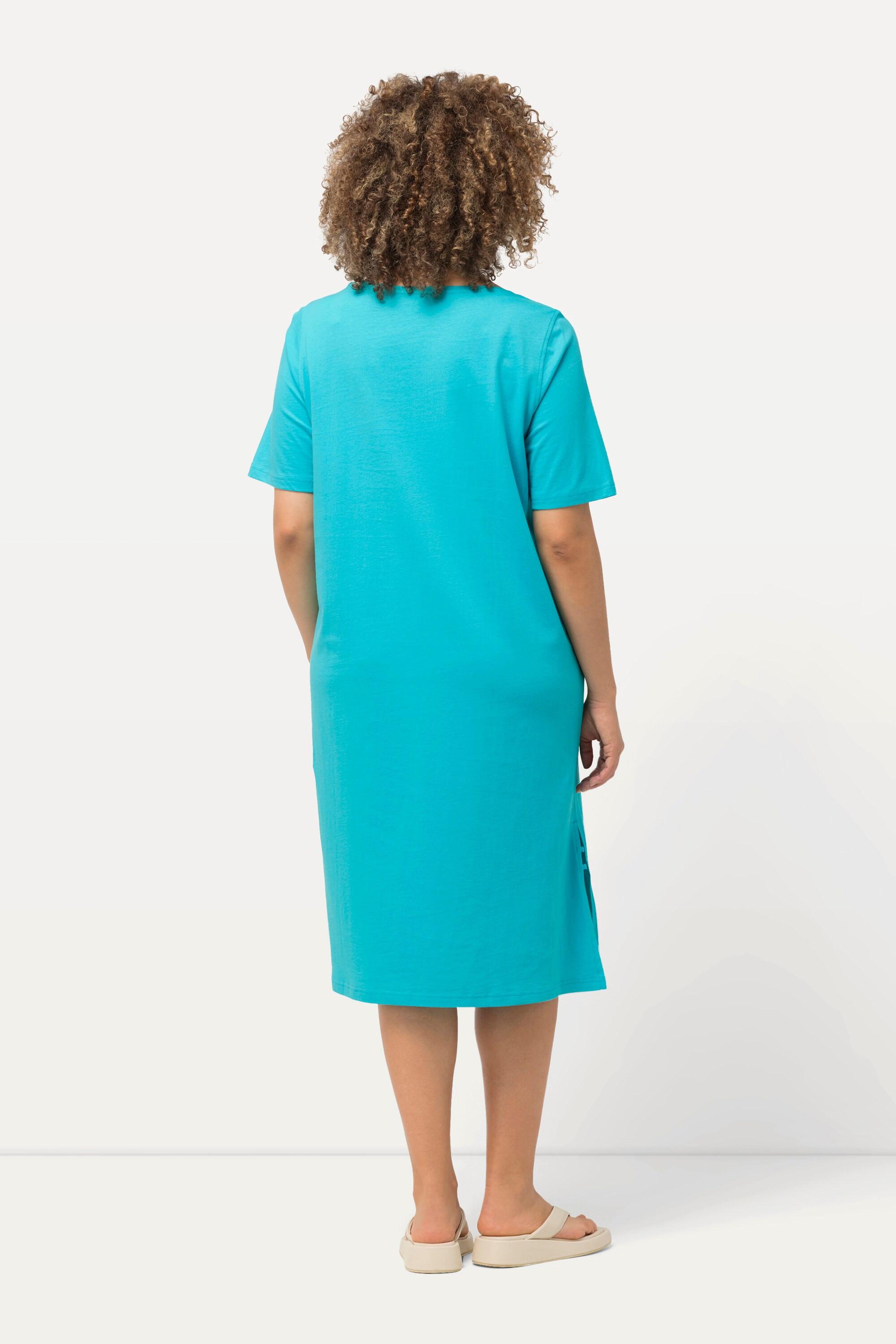 Ulla Popken Jerseykleid A-Linie mit Zierbändern Rundhals Halbarm