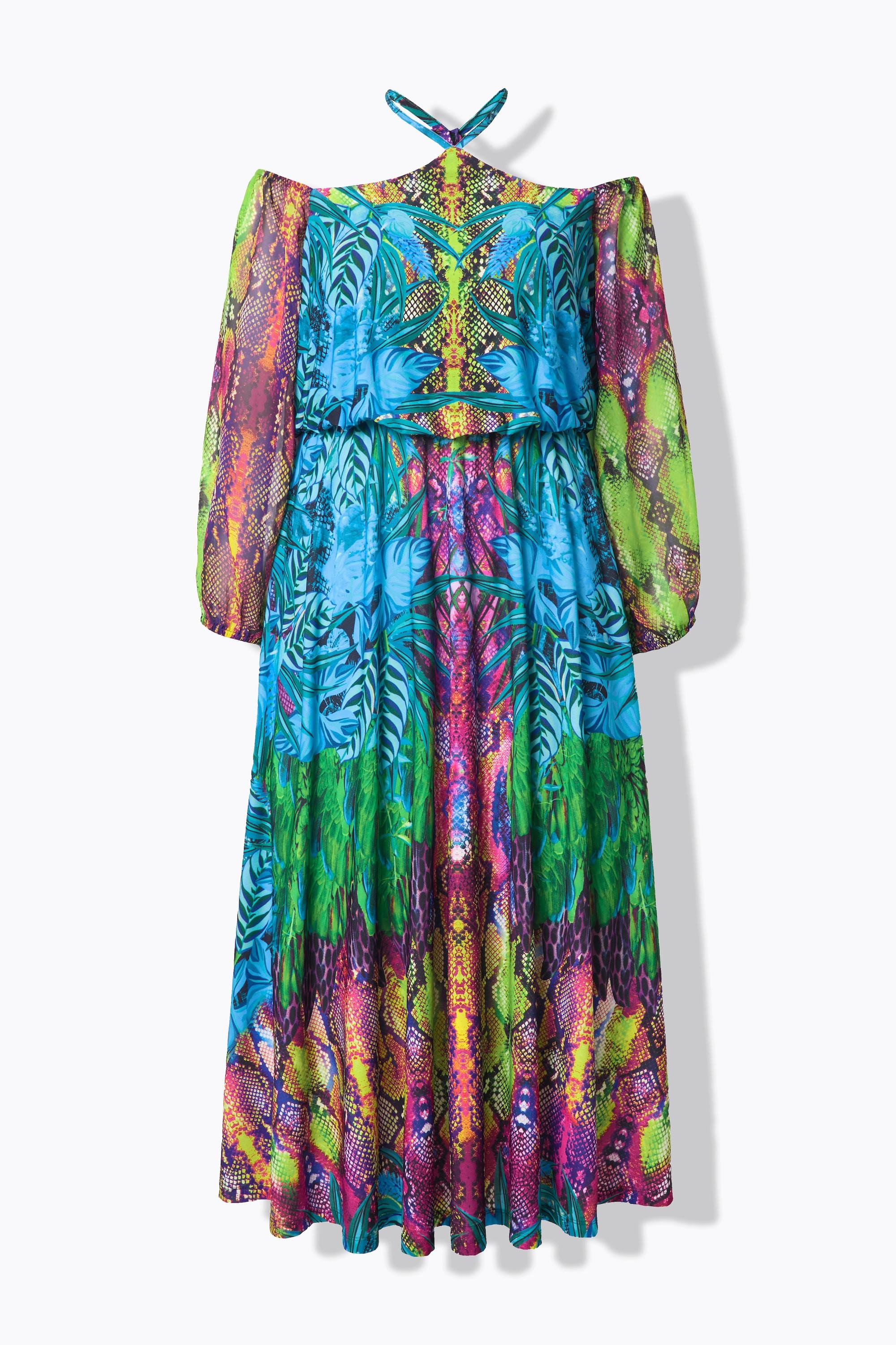 Ulla Popken Offshoulder Maxikleid Chiffon mit blickdichtem Unterkleid