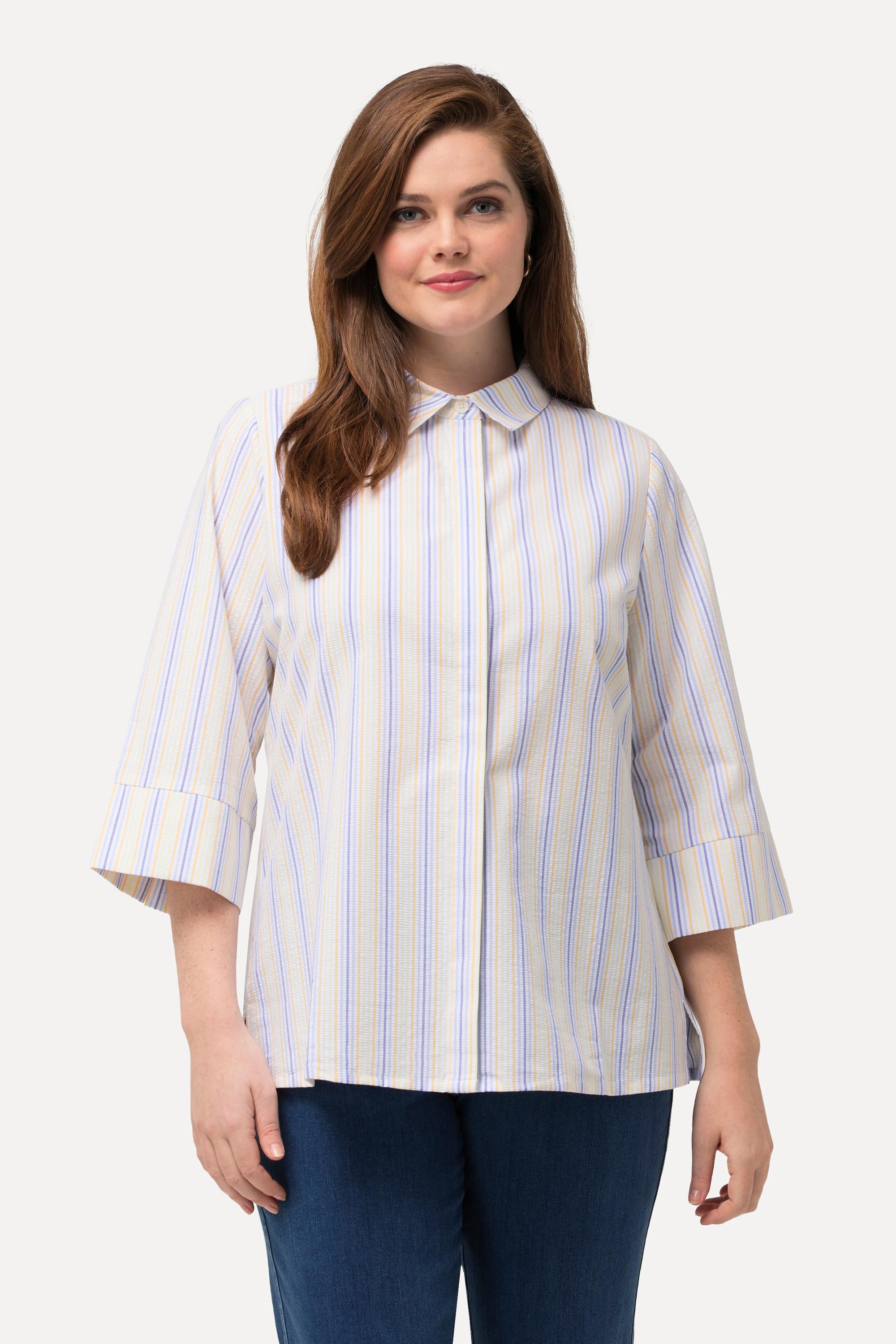Ulla Popken Bluse Bubble-Strukturstreifen Hemdkragen 3/4-Arm