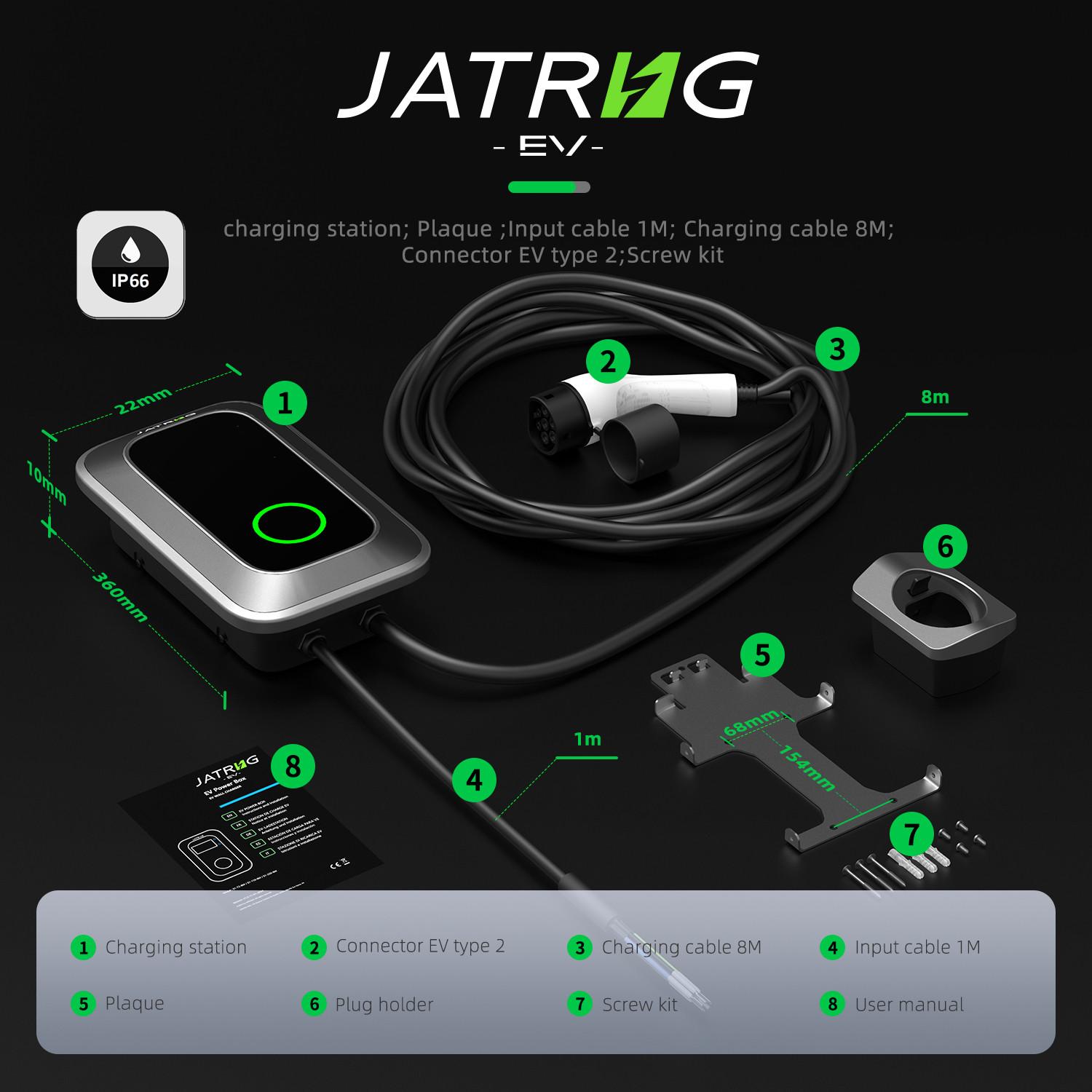JATRHG JATRHG S1 Ladestation für Elektrofahrzeuge 11 kW 8M 16A Dreiphasig - Ladestation Typ 2 IEC 62196-2 - Schnellladegerät EV Wallbox