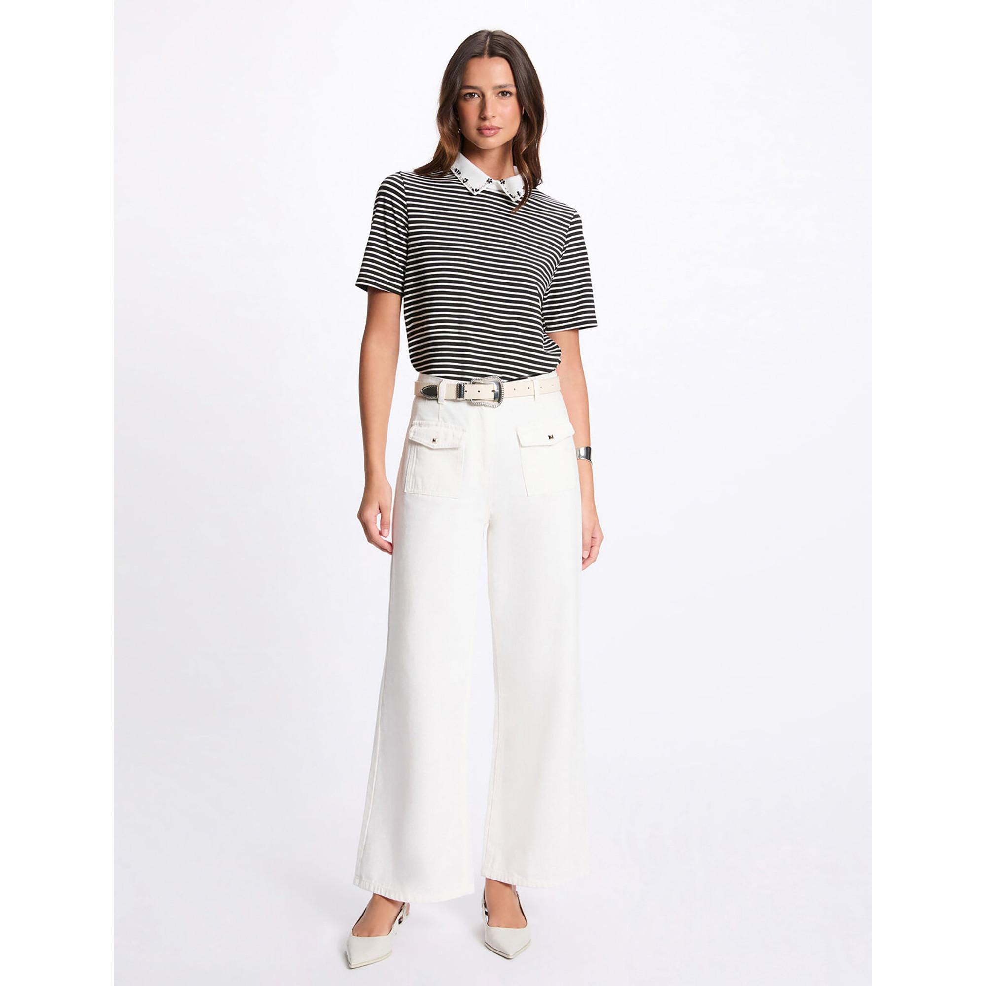 MORGAN Gestreiftes T-Shirt mit verziertem Kragen