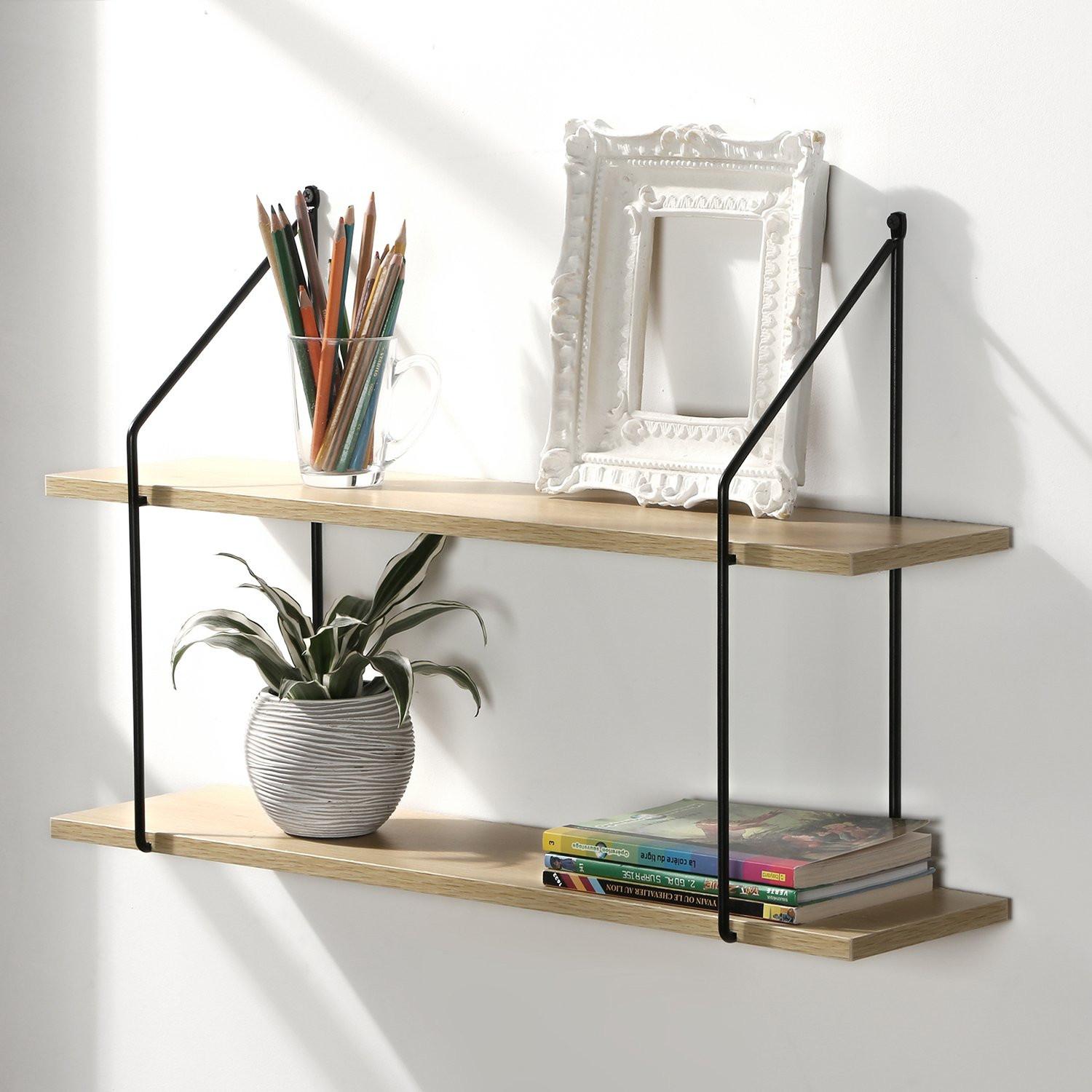 Calicosy Zweistöckiges Wandregal im Holzdekor L60 cm