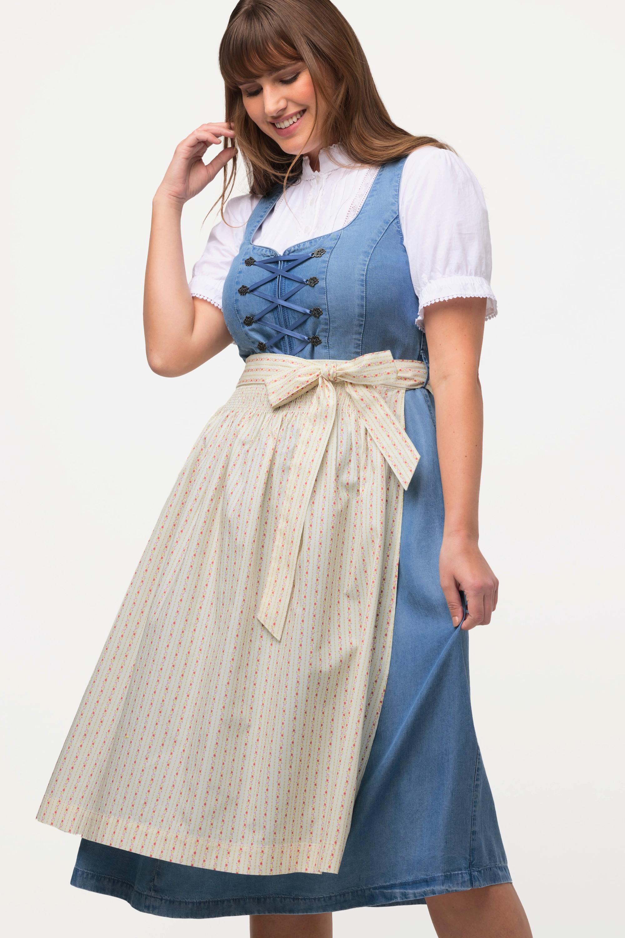 Ulla Popken Dirndl Lyocell Carree-Ausschnitt Ärmellos mit 2 Schürzen