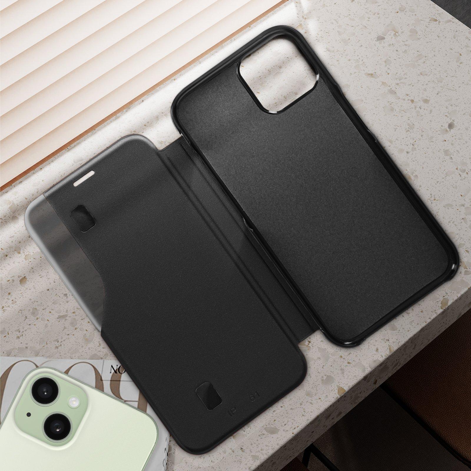 Avizar Kunstlederetui iPhone 15 Plus Schwarz