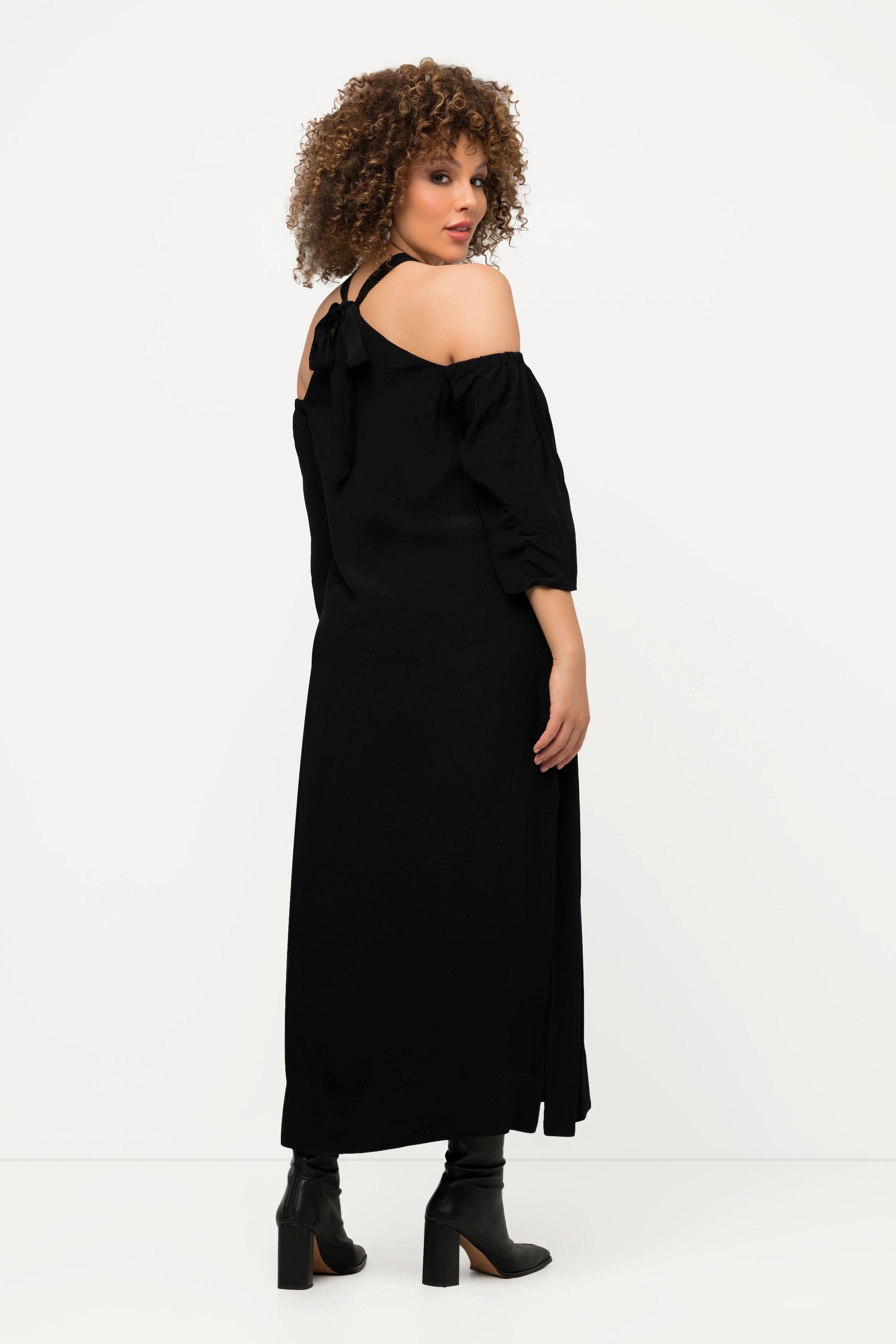 Ulla Popken Midikleid Neckholder A-Linie Langarm mit Seitenschlitz