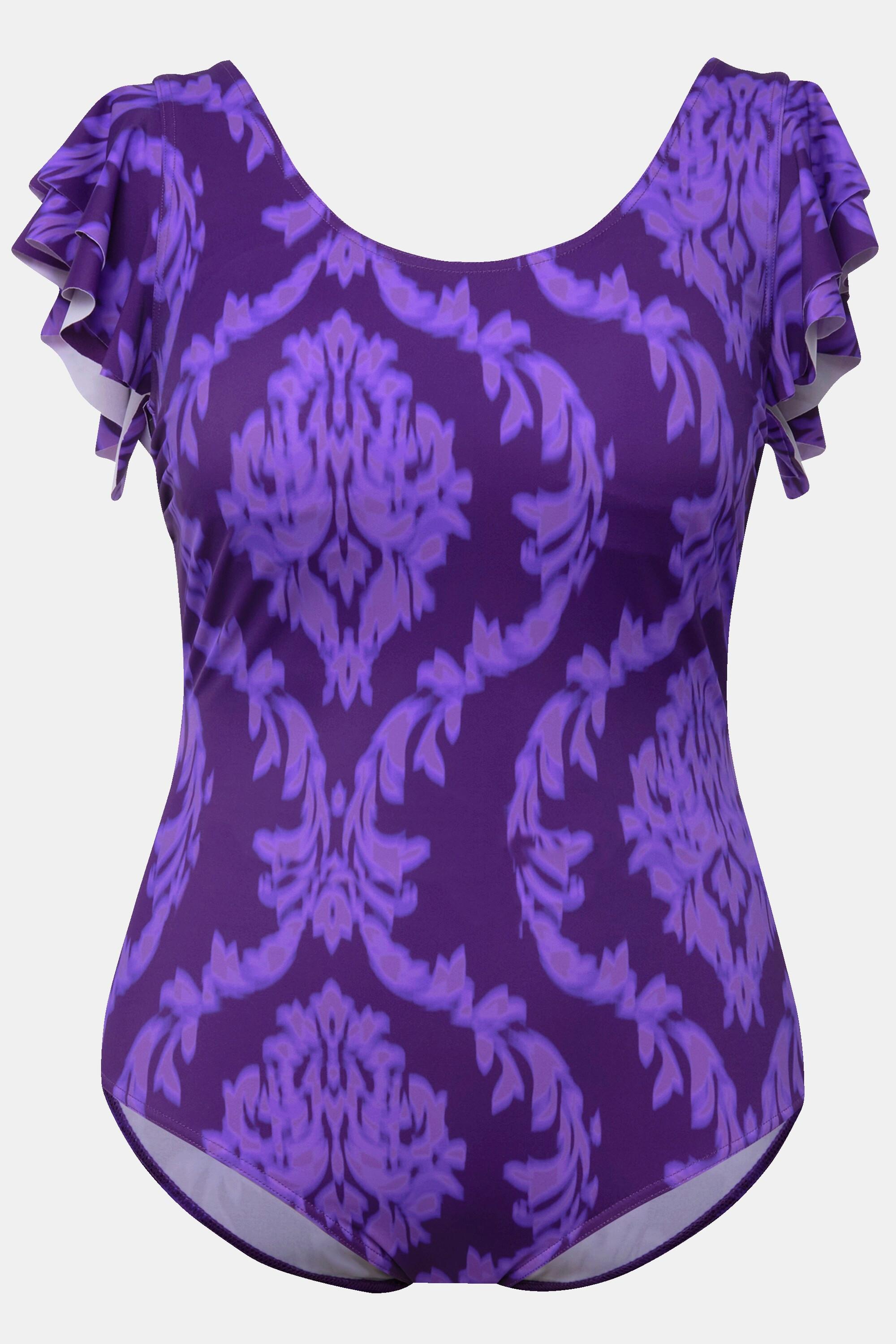 Ulla Popken Badeanzug, Ornamente, Volant-Schultern, Softcups