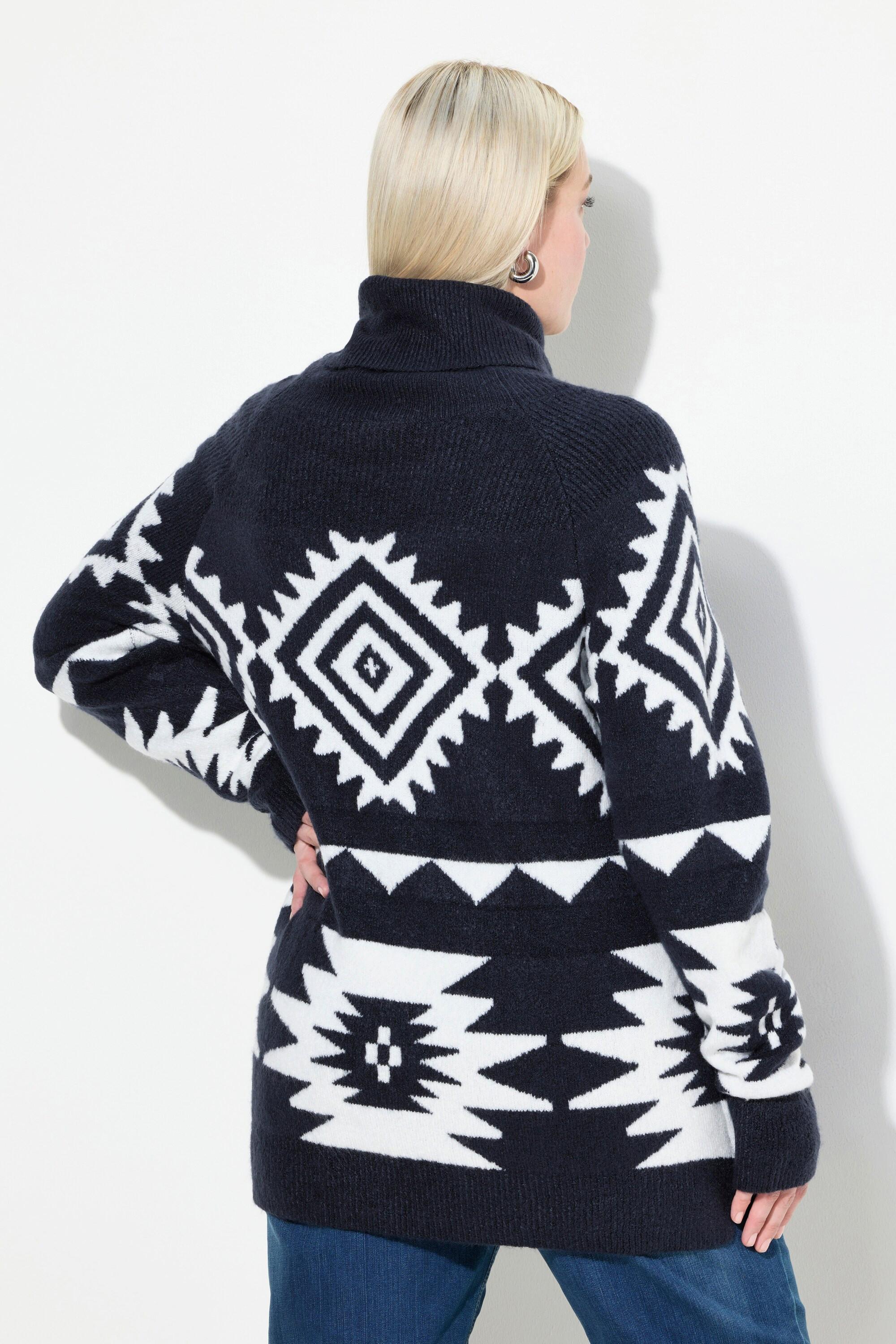 Ulla Popken Pullover, grafisches Muster, Rollkragen, Langarm