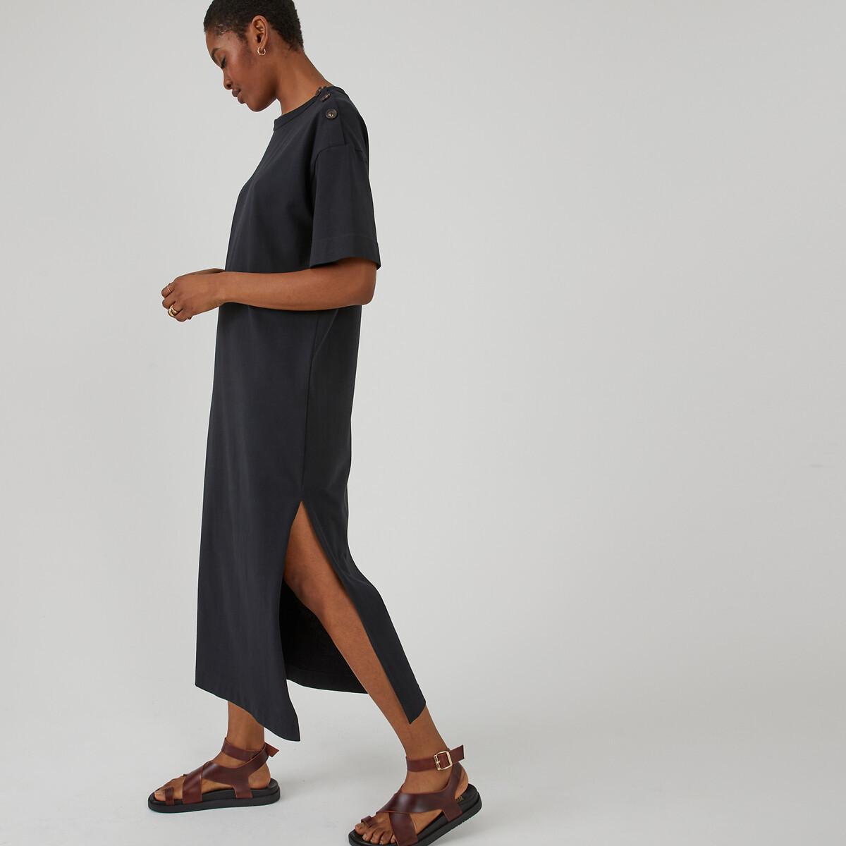 La Redoute Collections Langes Jerseykleid mit Knopfleiste an der Schulter