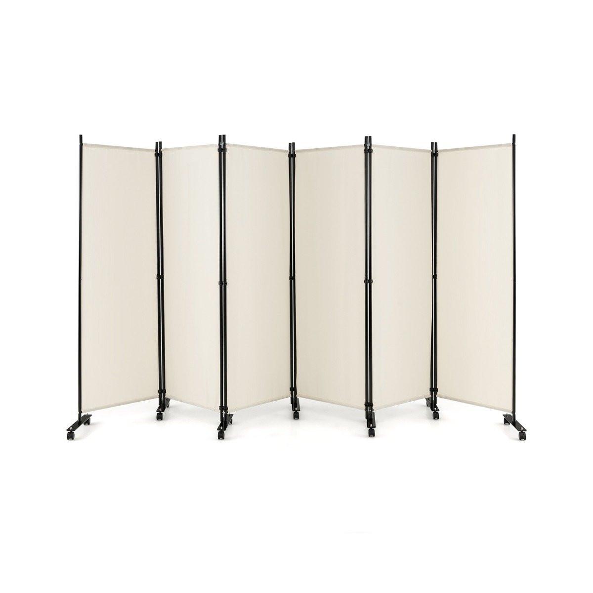 B2X 6-Teiliger Faltbarer Raumteiler Hoher Sichtschutz mit Feststellbaren Rädern Beige