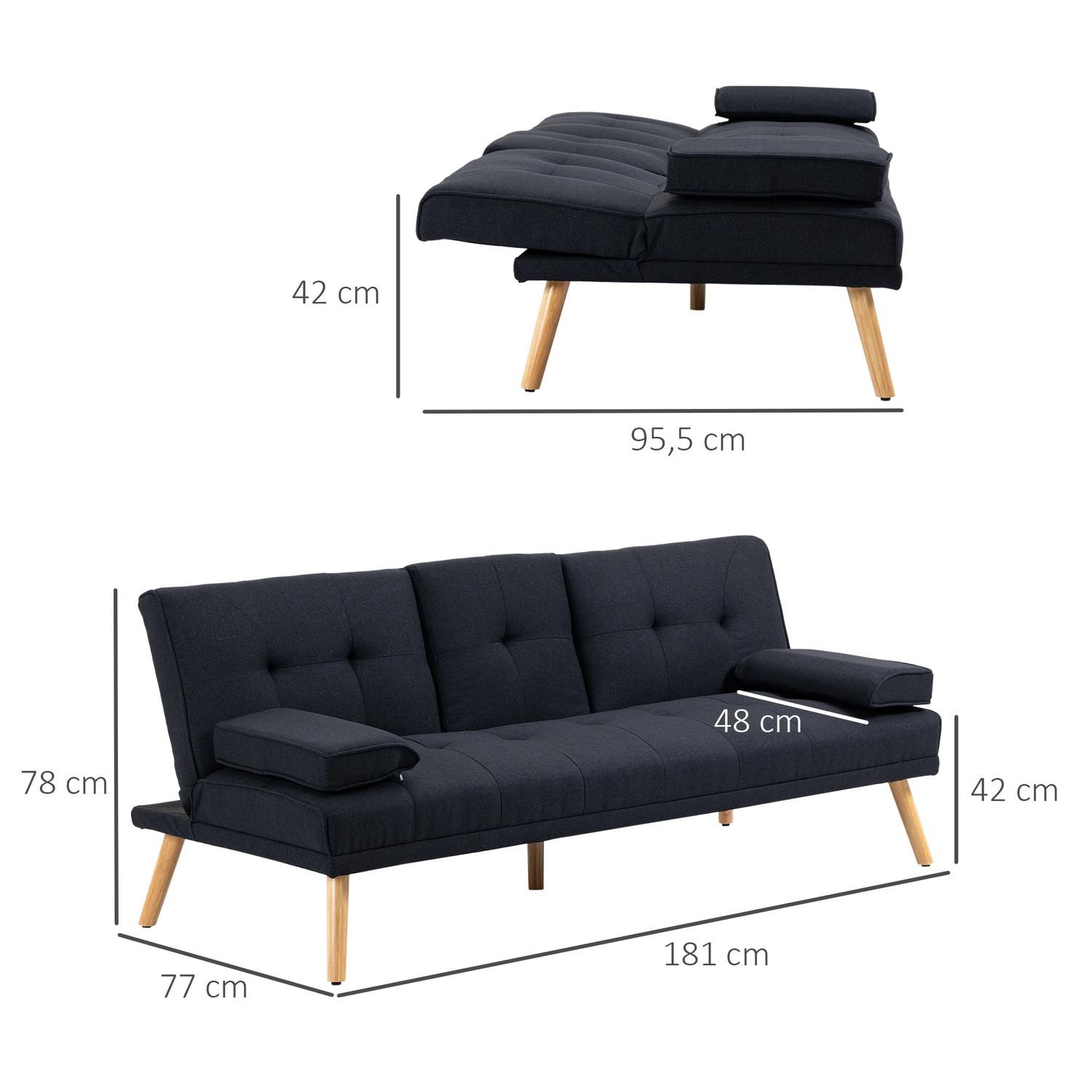 Northio Schlafsofa, 3-Sitzer-Schlafcouch mit Klappbarem Tisch, Becherhalter, Bettsofa mit Leinenoptik, im Skandi-Design, bis 250 kg Belastbar, für Wohzimmer, Grau