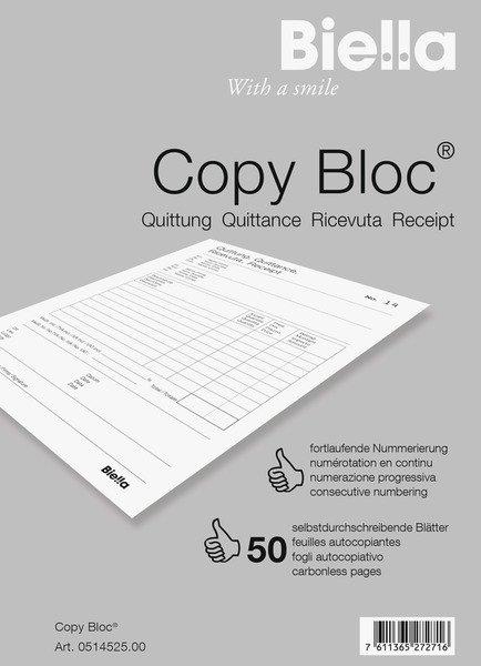 Biella BIELLA Quittung COPY-BLOC D/F/I/E A5 514525.00 selbstdurchschreib. 50x2 Blatt