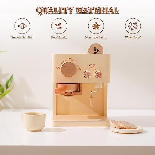 Activity-board Hölzerne Kaffeemaschine mit Dreh- und Druckknöpfen, ideales Zubehör für die Kinderküche