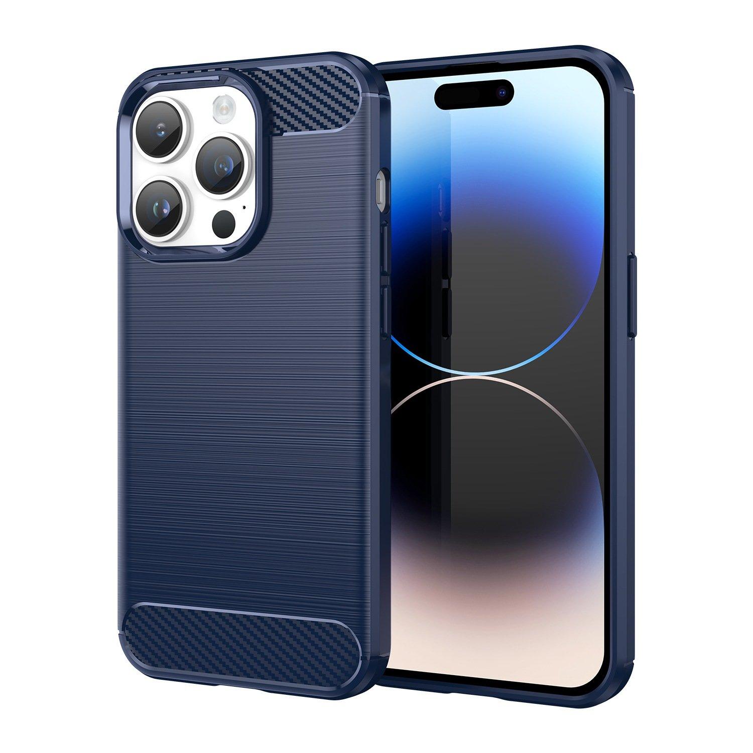 Cadorabo Hülle für Apple iPhone 14 PRO TPU Silikon Edelstahl-Karbonfaser Optik