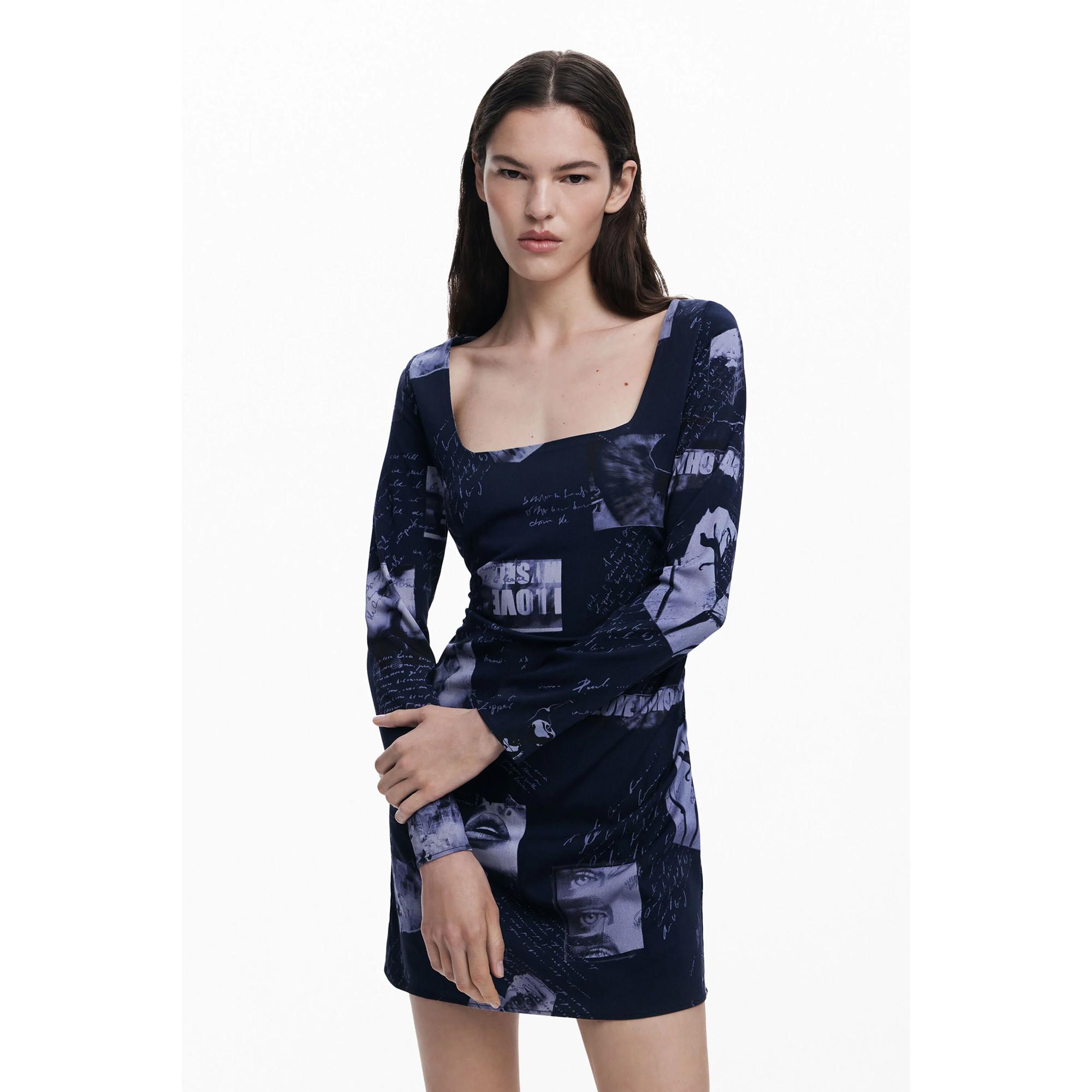 Desigual Bedrucktes Langarm Mini Kleid
