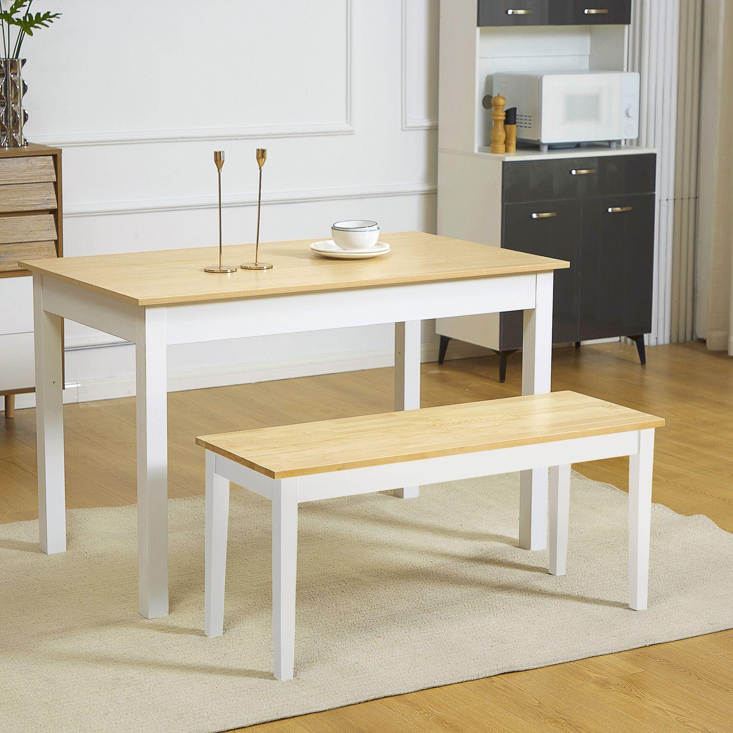 Northio Sitzbank 2-Sitzer Essbank Holzbank, Küchenbank Wohnzimmerbank Für Küche, Eingang, Bis 220 Kg Belastbar, Kiefernholz, Weiß, 102 X 36 X 45 Cm