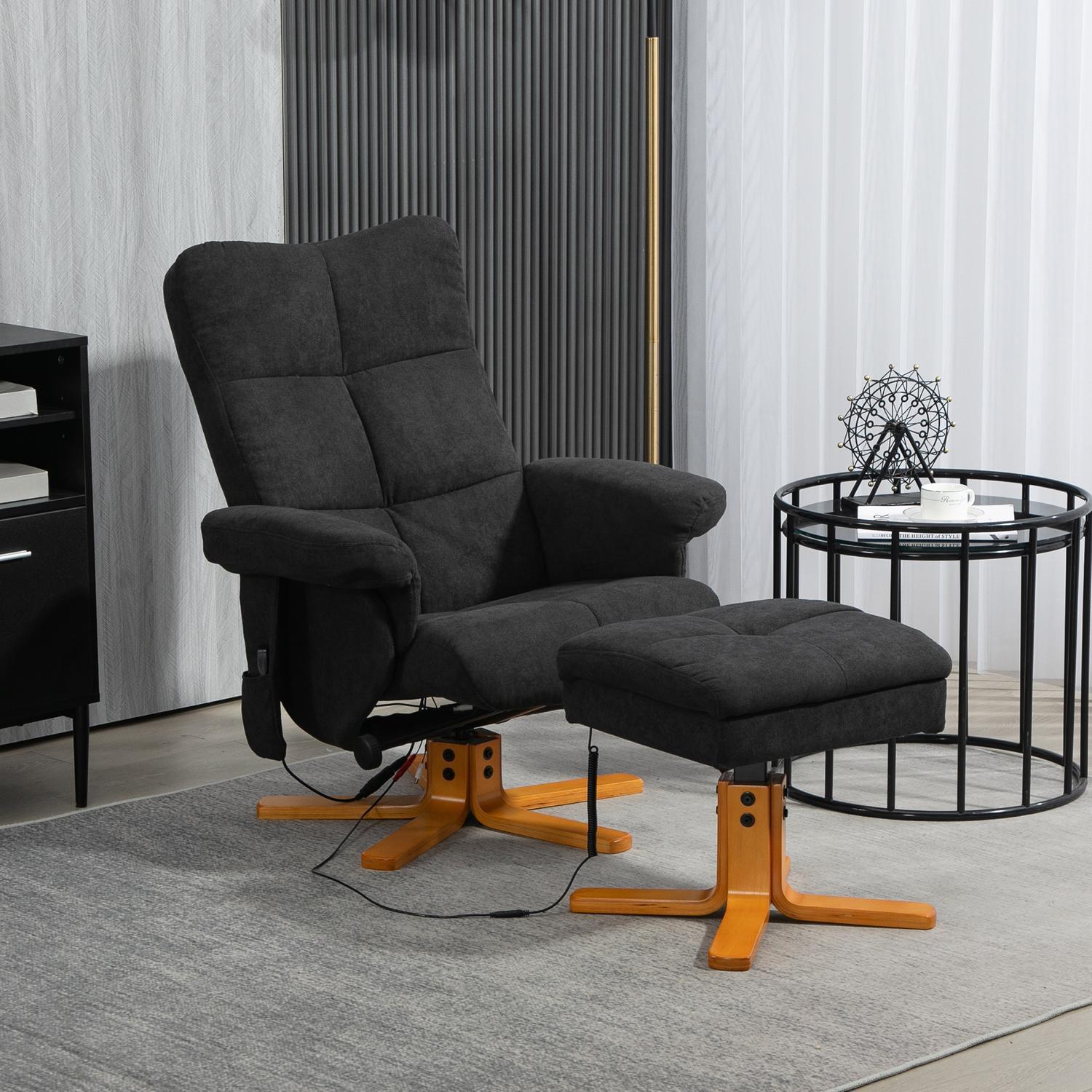 Northio Relaxsessel mit Fußhocker, Stauraum, Elektrischer Massagesessel mit Liegefunktion, Drehbarer Fernsehsessel mit Seitentasche, Fernbedienung, Holzrahmen, Polyester, Schwarz