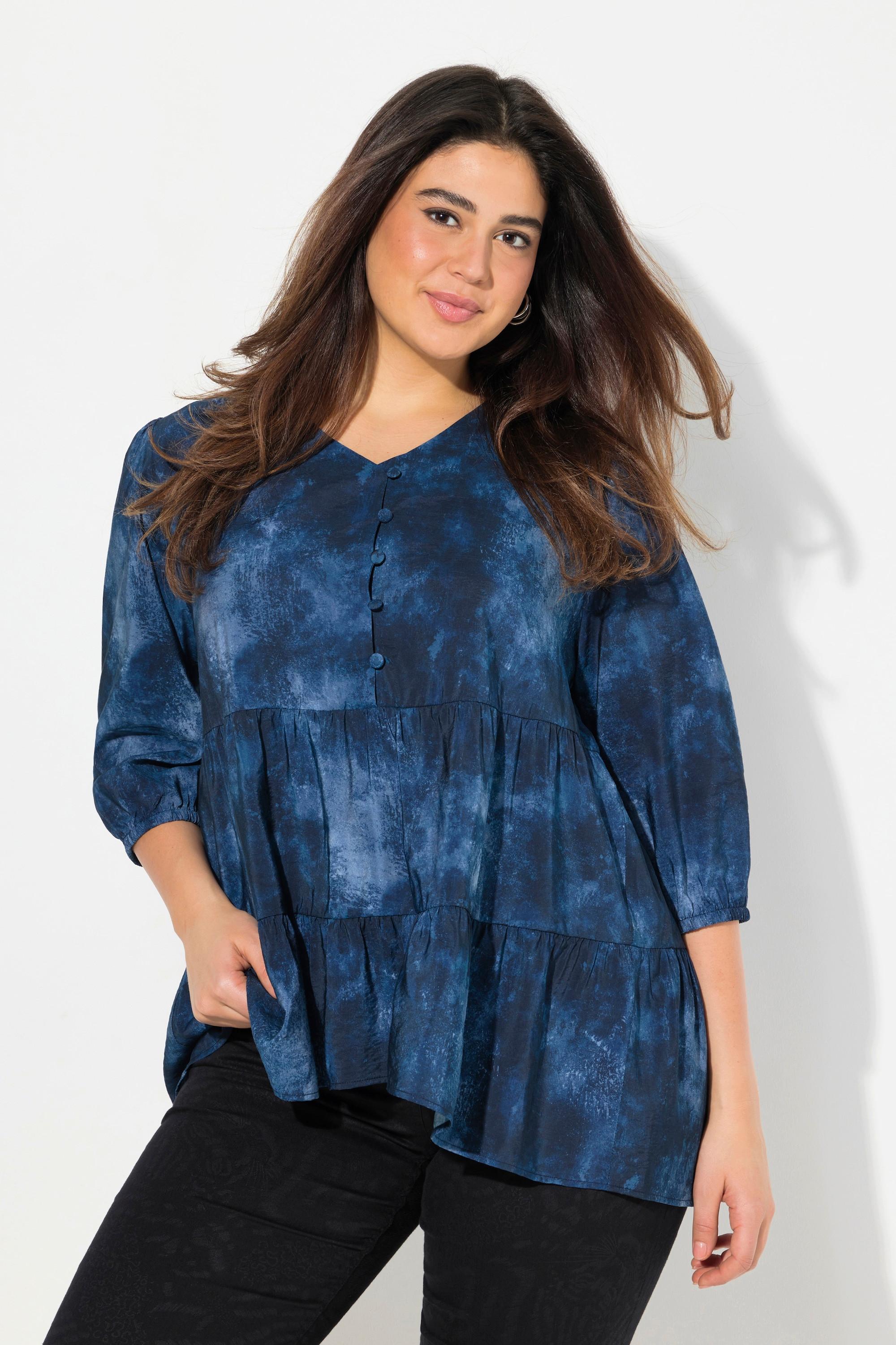 Ulla Popken Batikdruck A-Linie Langarm Bluse