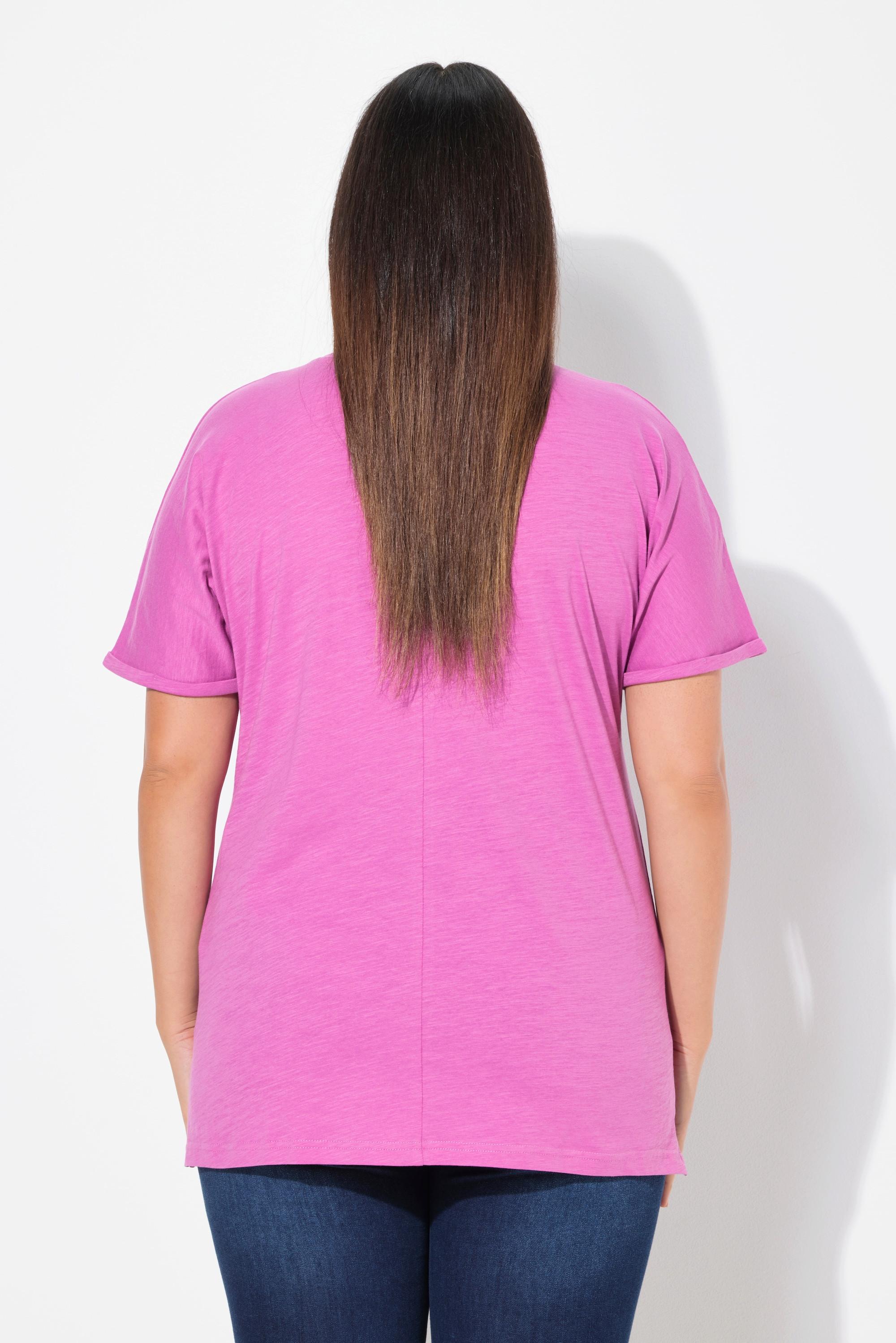 Ulla Popken Oversized Tiermotiv V-Ausschnitt Halbarm T-Shirt